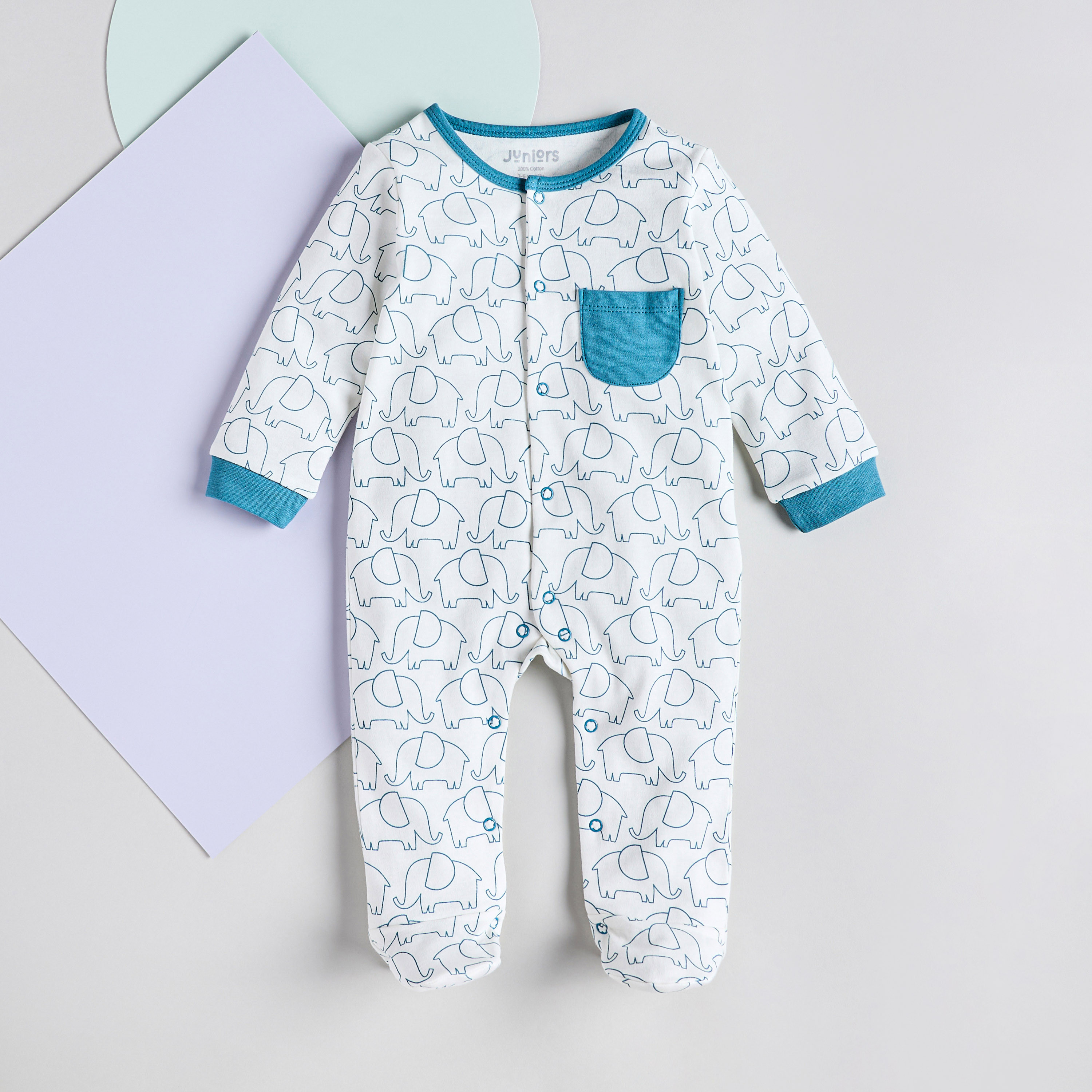 Juniors All-Over Elephant Print Cotton Closed Feet Sleepsuit - Set of 2-baby-boys-clothing-nightwear-sleepsuits-image-3