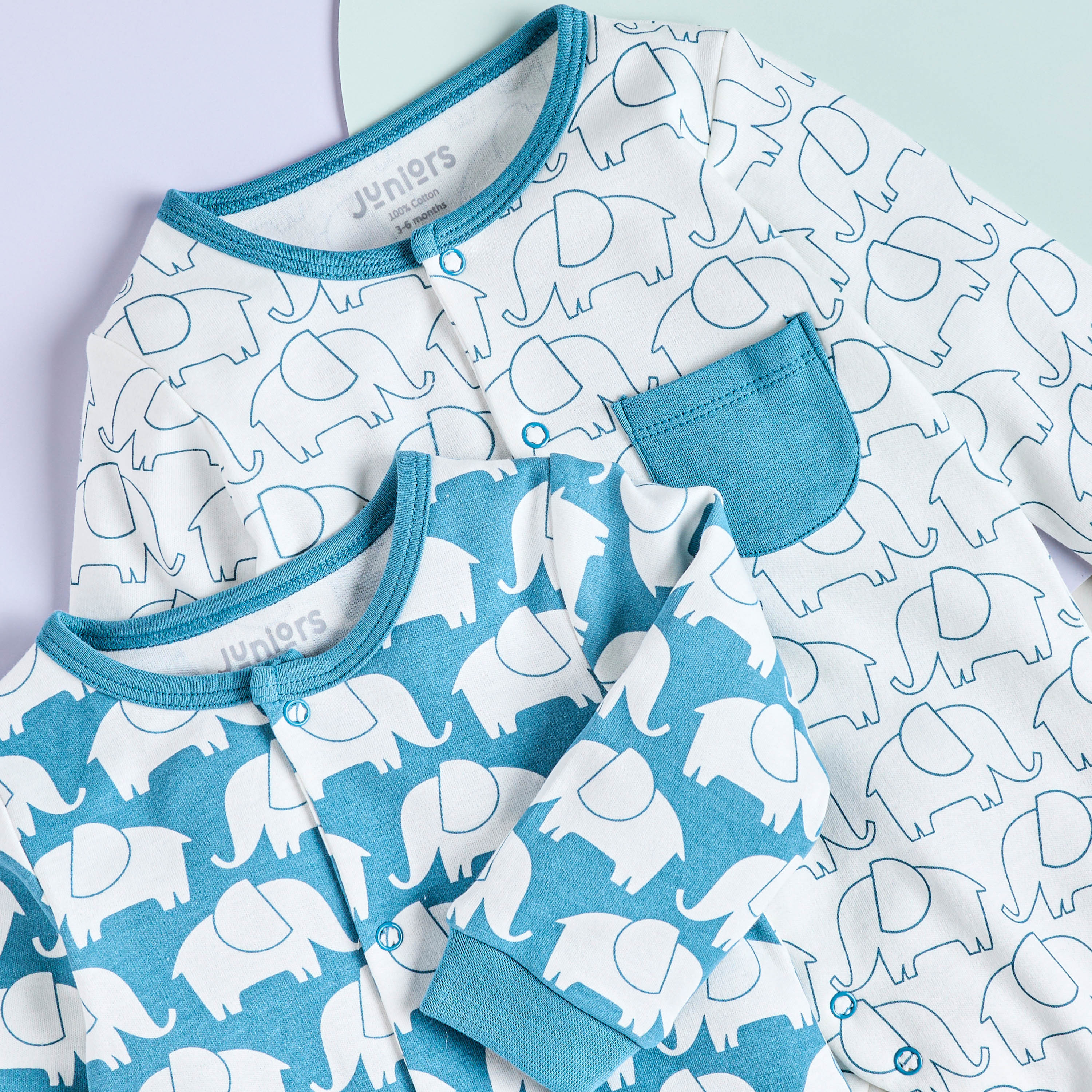 Juniors All-Over Elephant Print Cotton Closed Feet Sleepsuit - Set of 2-baby-boys-clothing-nightwear-sleepsuits-image-4