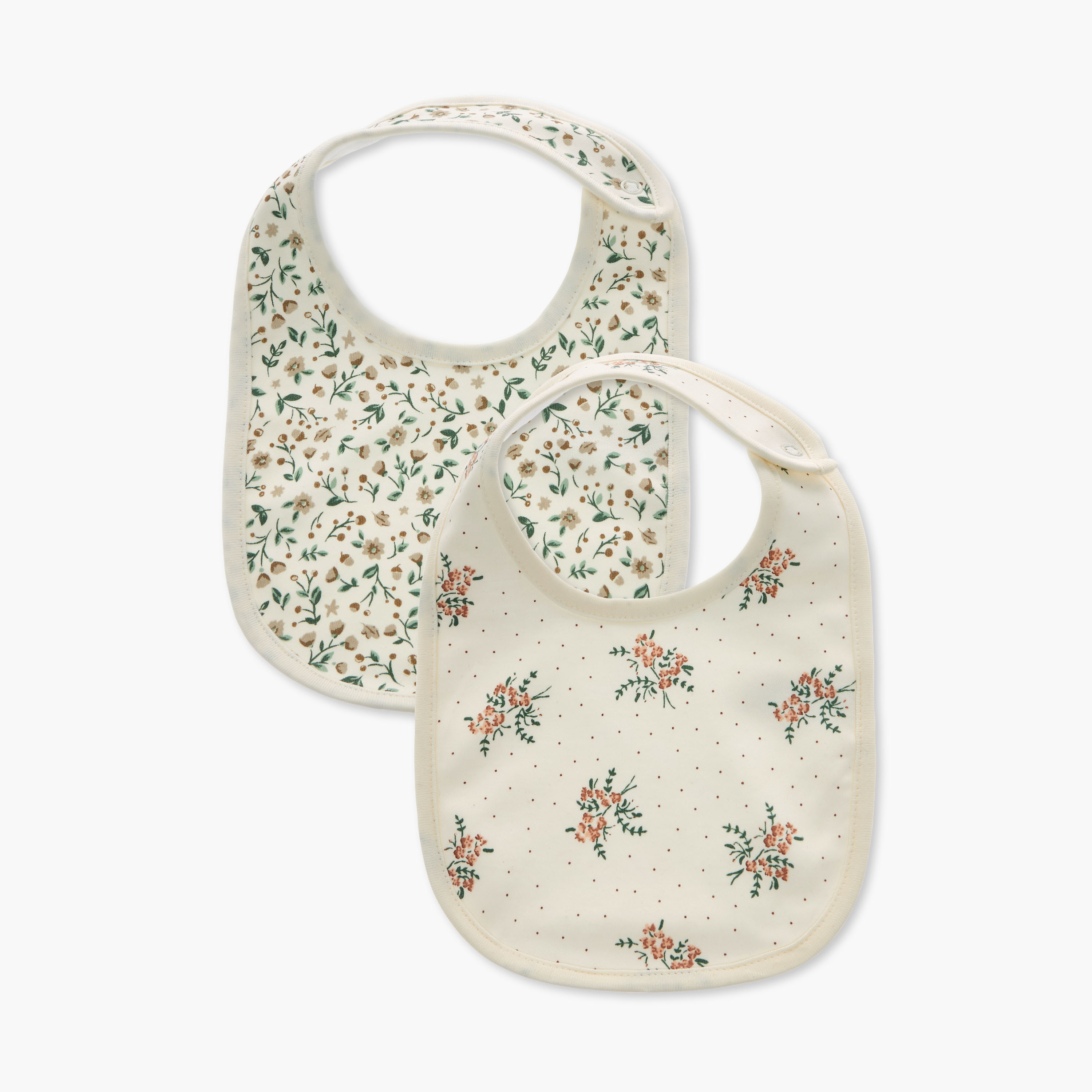 Juniors Floral Print Bib with Snap Button Closure - Set of 2-baby-feeding-bibs-image-1