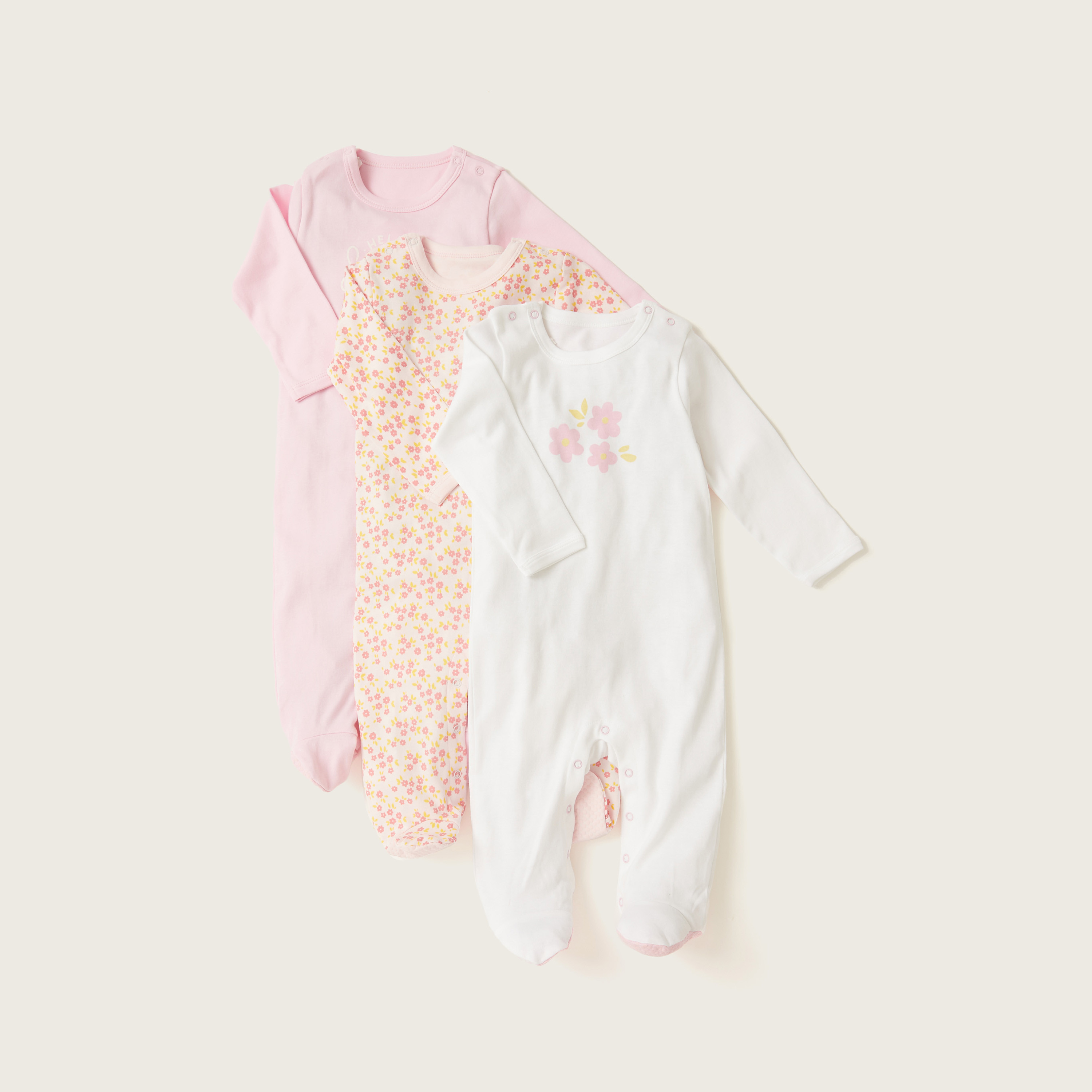 Juniors Printed Closed Feet Sleepsuit with Long Sleeves - Set of 3-baby-girls-clothing-nightwear-sleepsuits-image-1