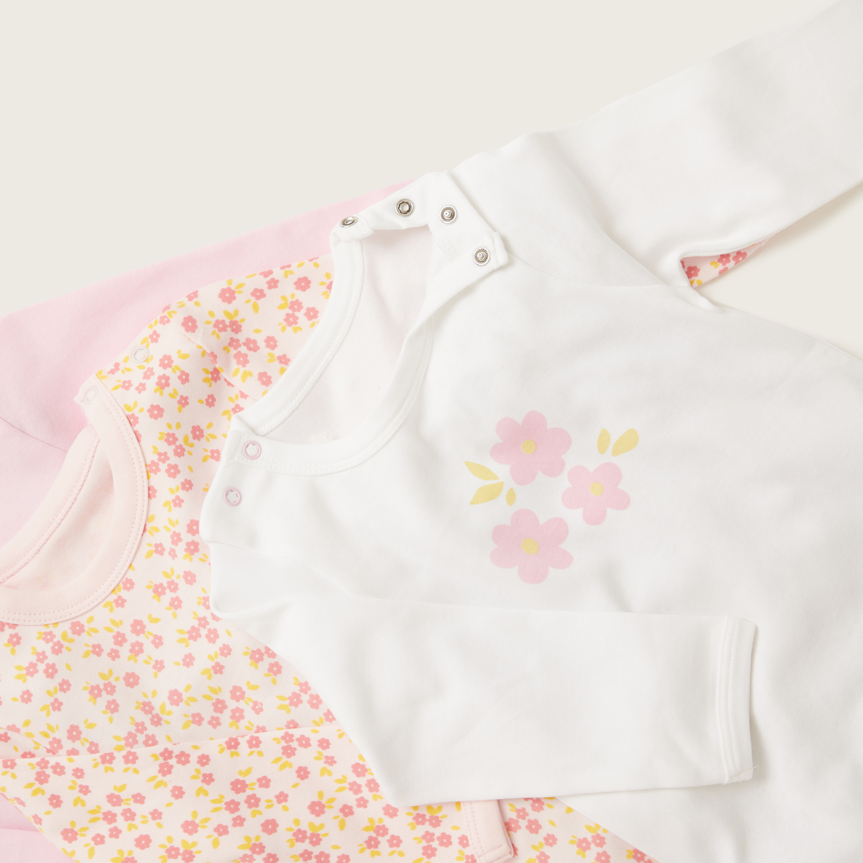 Juniors Printed Closed Feet Sleepsuit with Long Sleeves - Set of 3-baby-girls-clothing-nightwear-sleepsuits-image-3