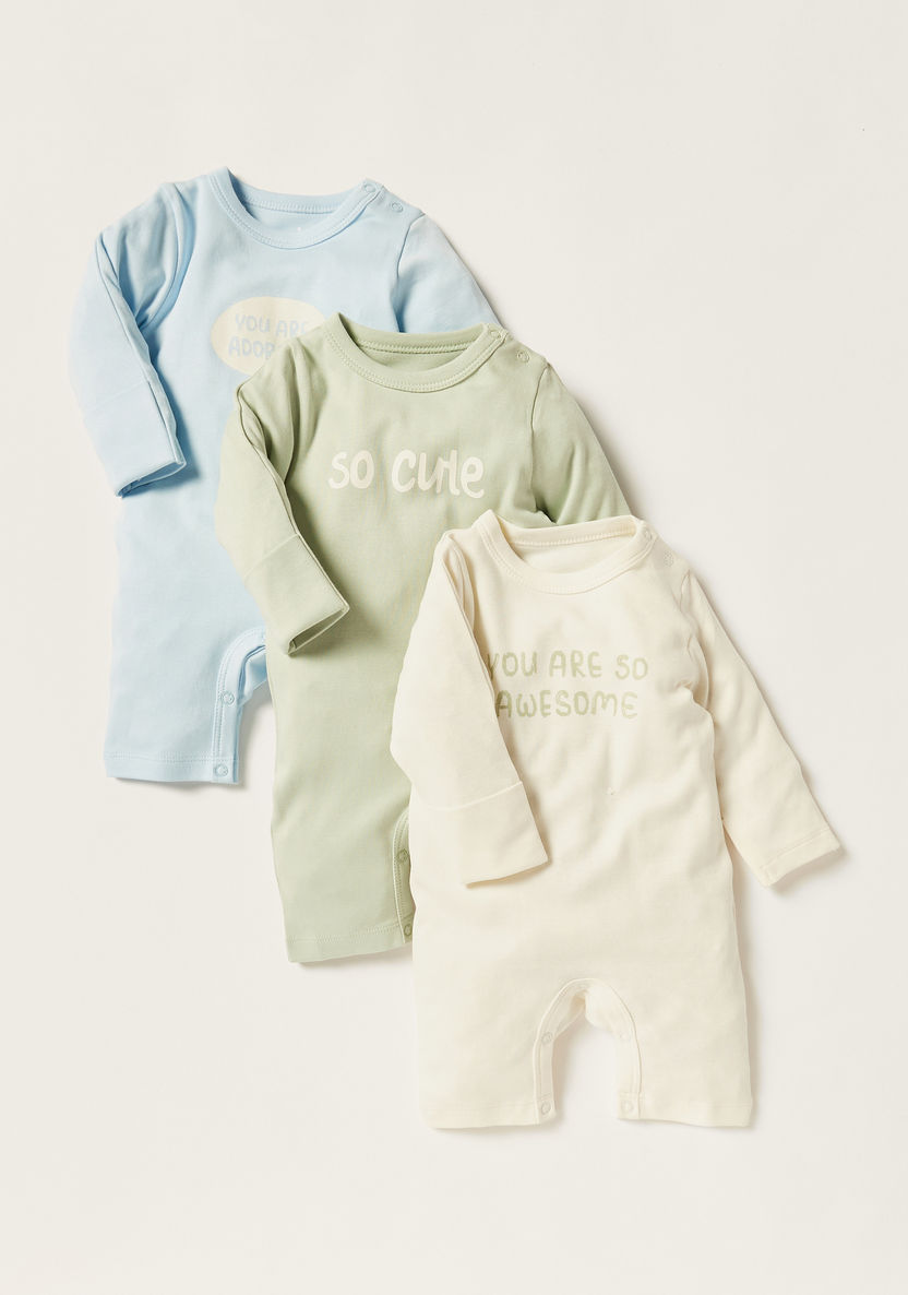 Juniors Printed Long Sleeve Sleepsuit - Set of 3-Sleepsuits-image-0