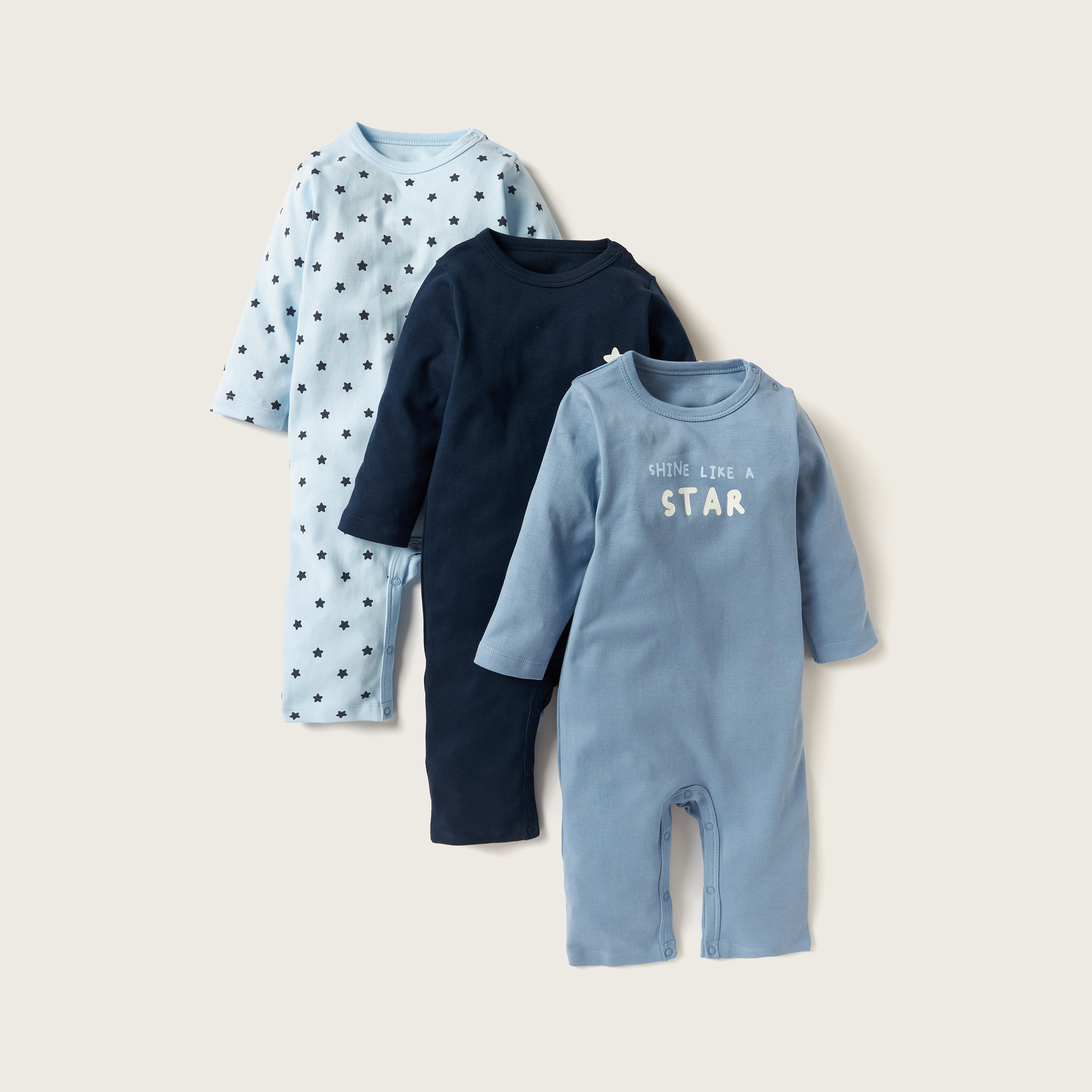 Juniors Printed Romper with Long Sleeves - Set of 3-baby-boys-clothing-nightwear-sleepsuits-image-1