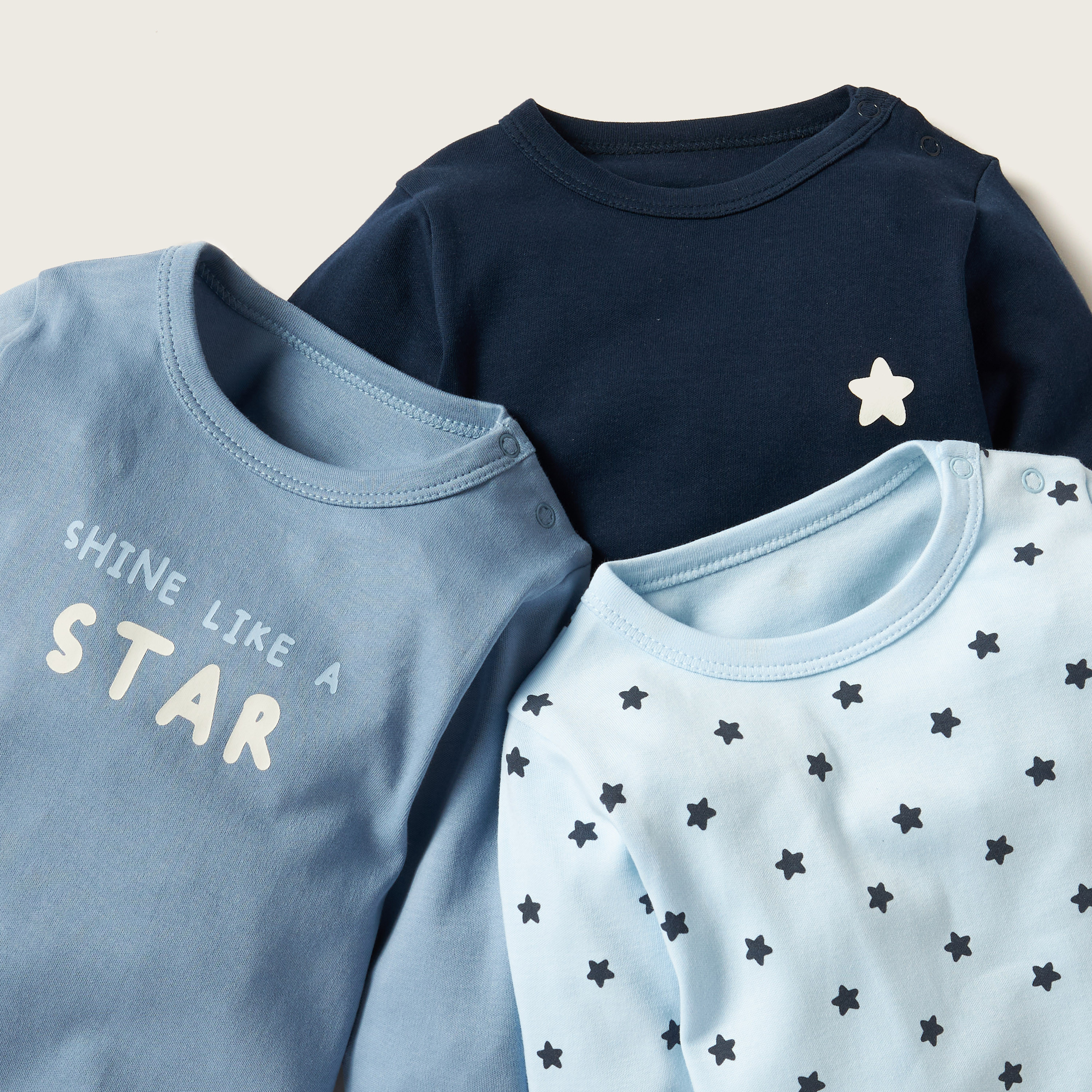 Juniors Printed Romper with Long Sleeves - Set of 3-baby-boys-clothing-nightwear-sleepsuits-image-5