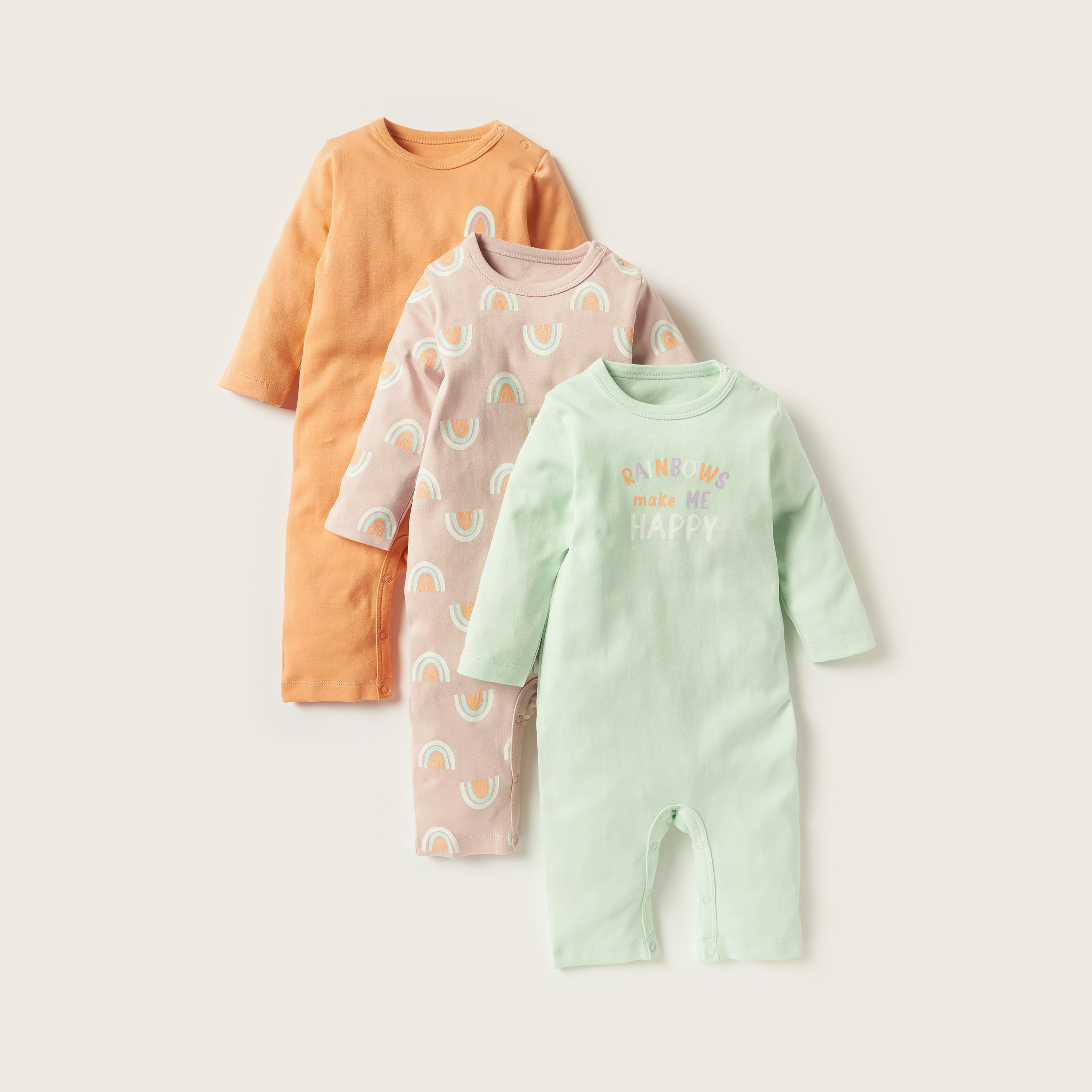 Juniors Printed Romper with Long Sleeves - Set of 3-baby-girls-clothing-nightwear-sleepsuits-image-1