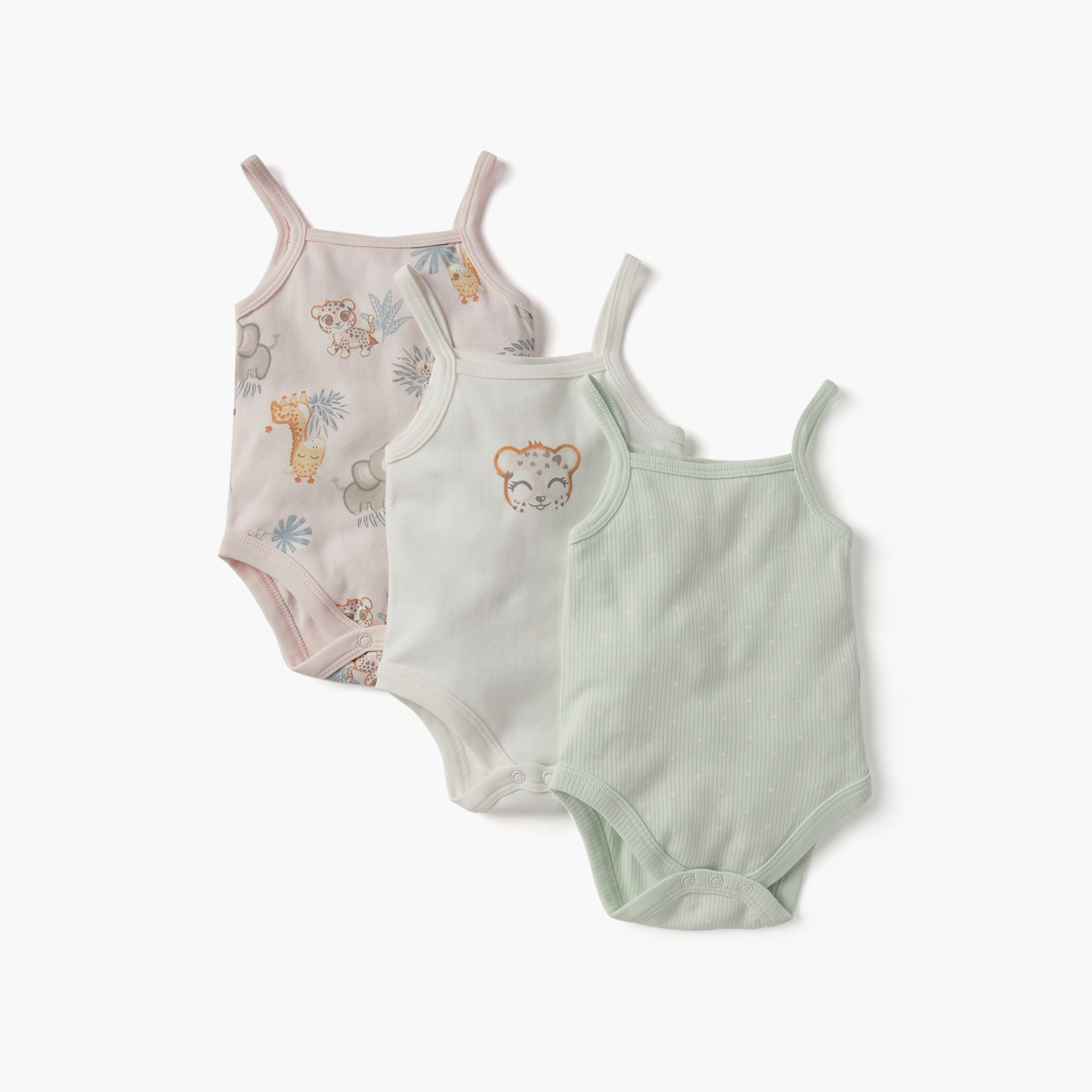 Juniors Printed Strappy Bodysuit with Snap Button Closure - Set of 3-baby-girls-clothing-bodysuits-image-7