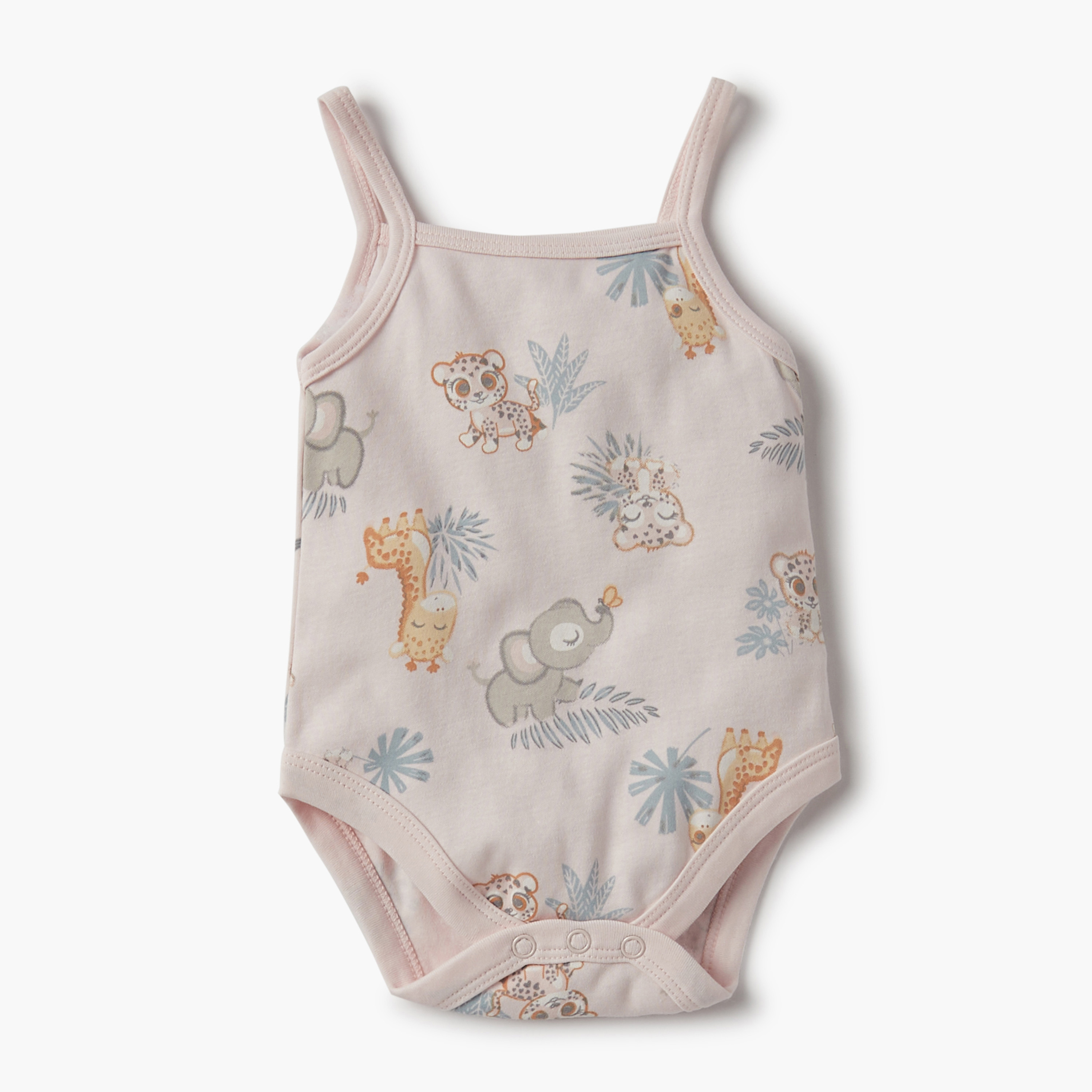 Juniors Printed Strappy Bodysuit with Snap Button Closure - Set of 3-baby-girls-clothing-bodysuits-image-2