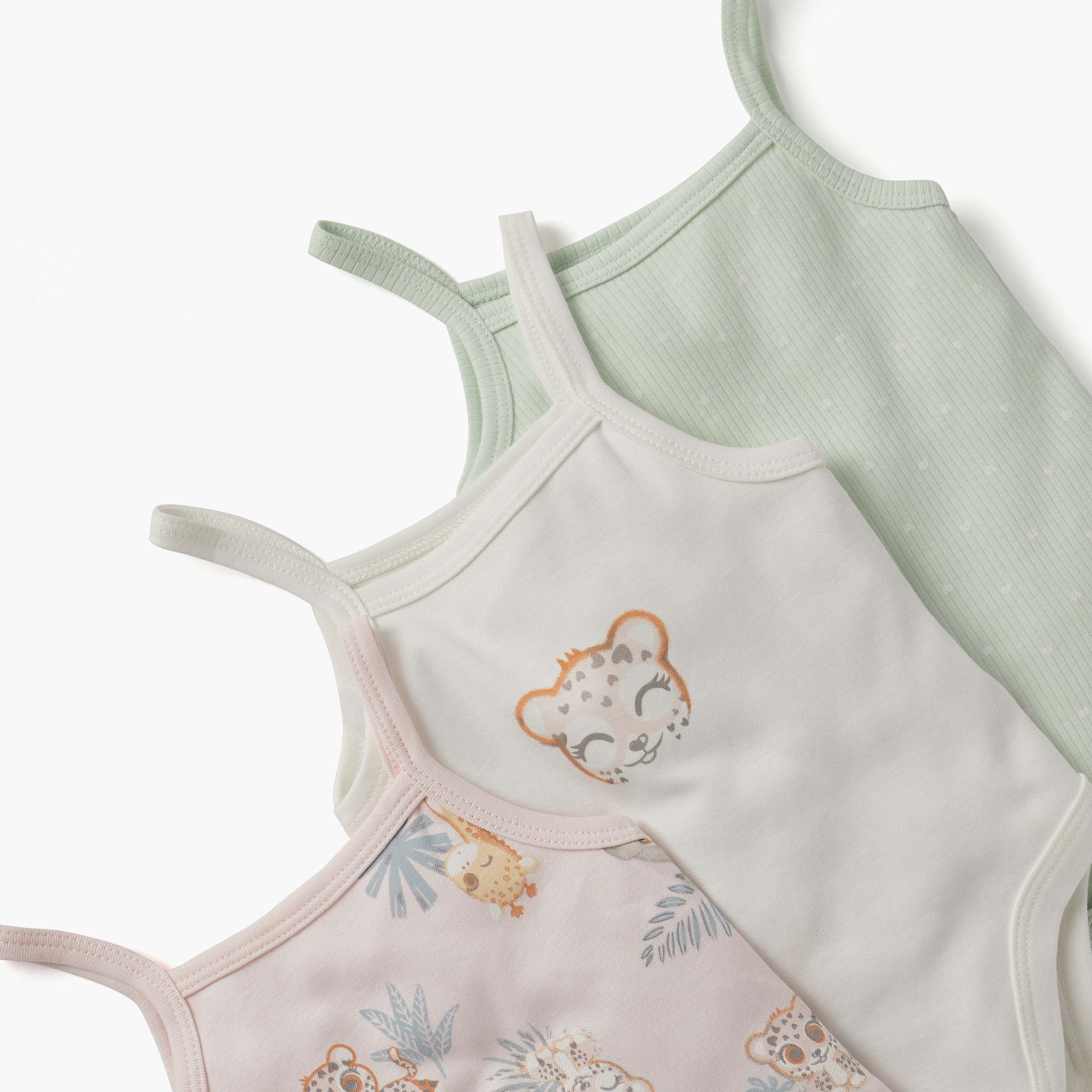 Juniors Printed Strappy Bodysuit with Snap Button Closure - Set of 3-baby-girls-clothing-bodysuits-image-11