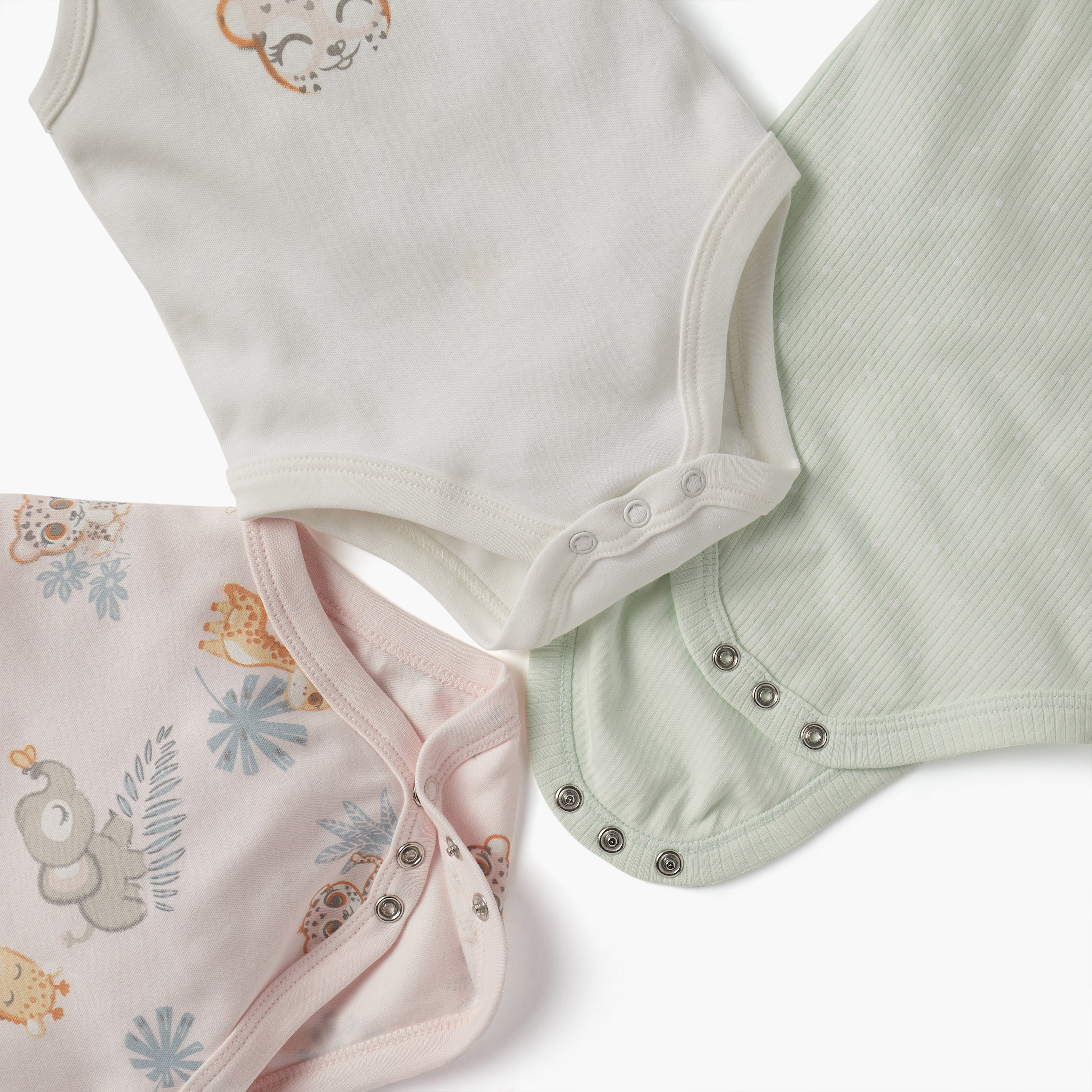 Juniors Printed Strappy Bodysuit with Snap Button Closure - Set of 3-baby-girls-clothing-bodysuits-image-12