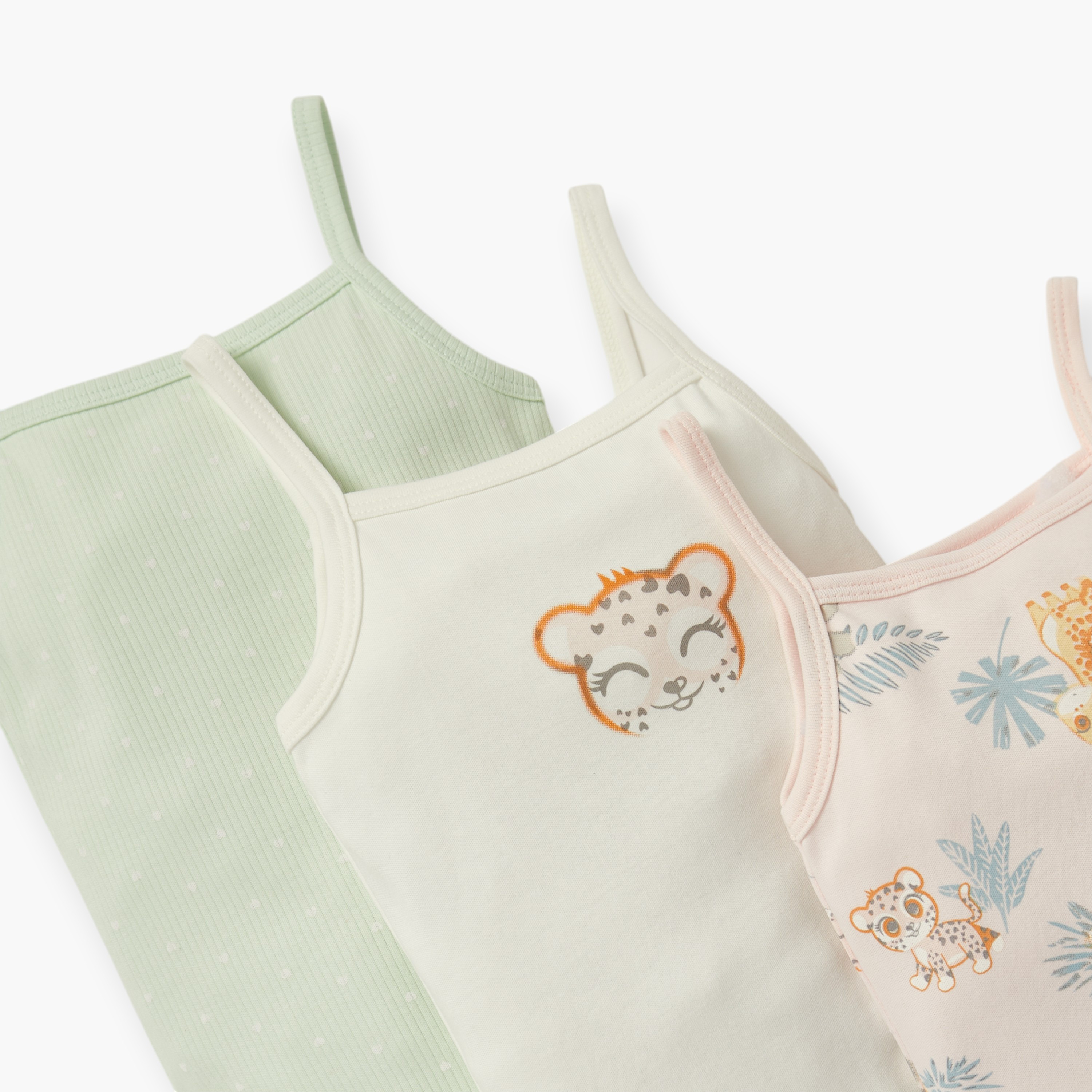 Juniors Printed Strappy Bodysuit with Snap Button Closure - Set of 3-baby-girls-clothing-bodysuits-image-5