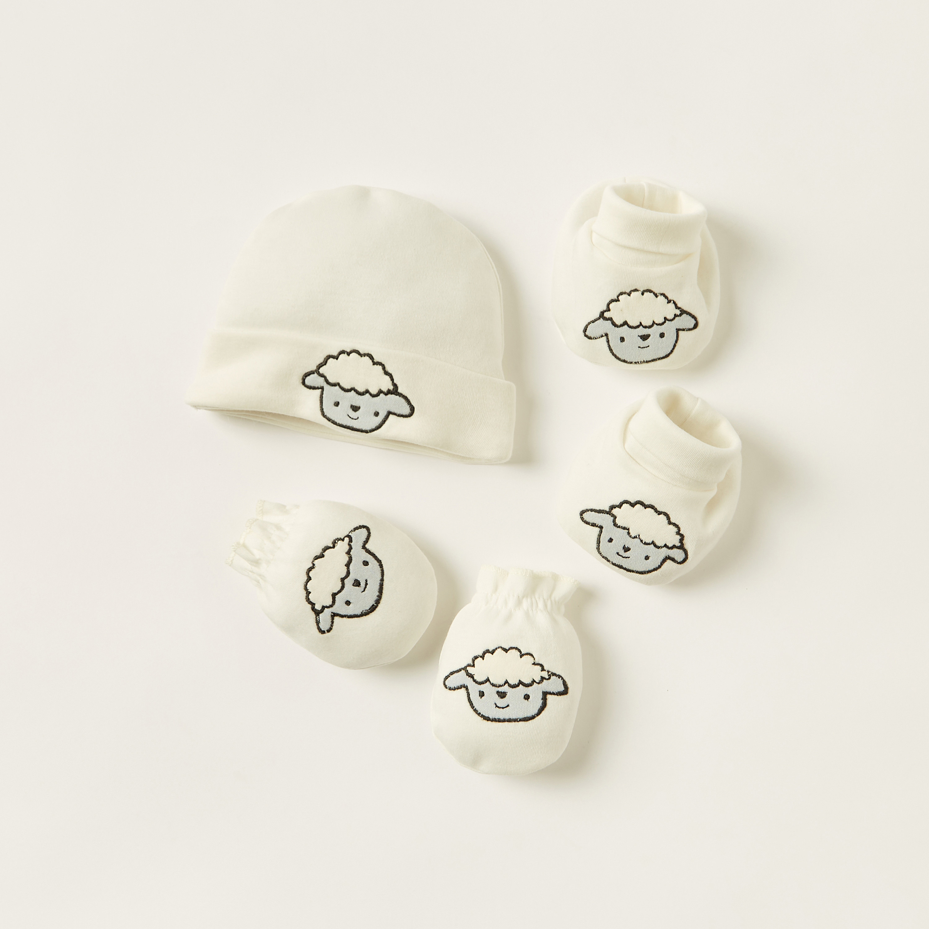 Juniors Embroidered Beanie Cap with Mittens and Booties-baby-boys-accessories-caps-image-1