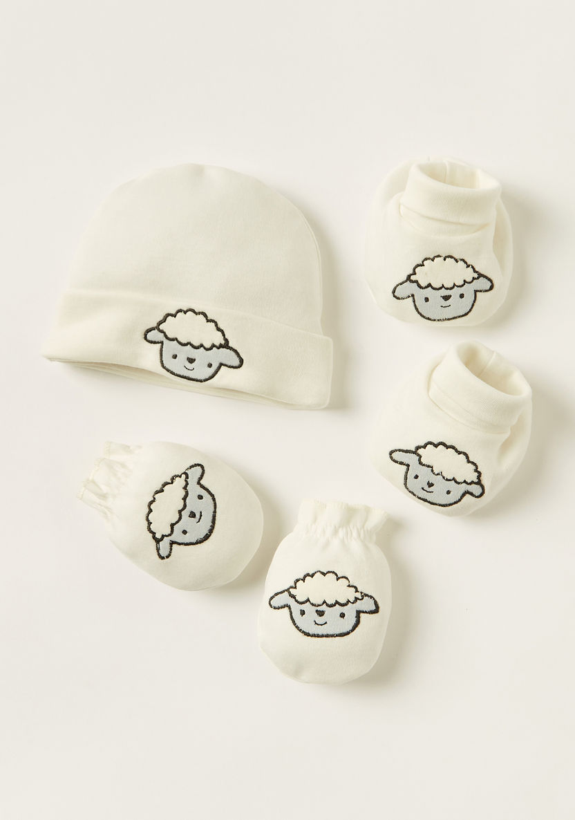 Juniors Embroidered Beanie Cap with Mittens and Booties-Caps-image-0