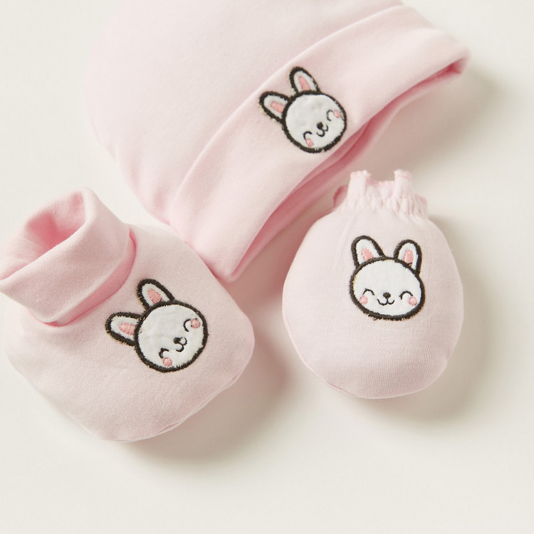 Juniors Embroidered Beanie Cap with Mittens and Booties