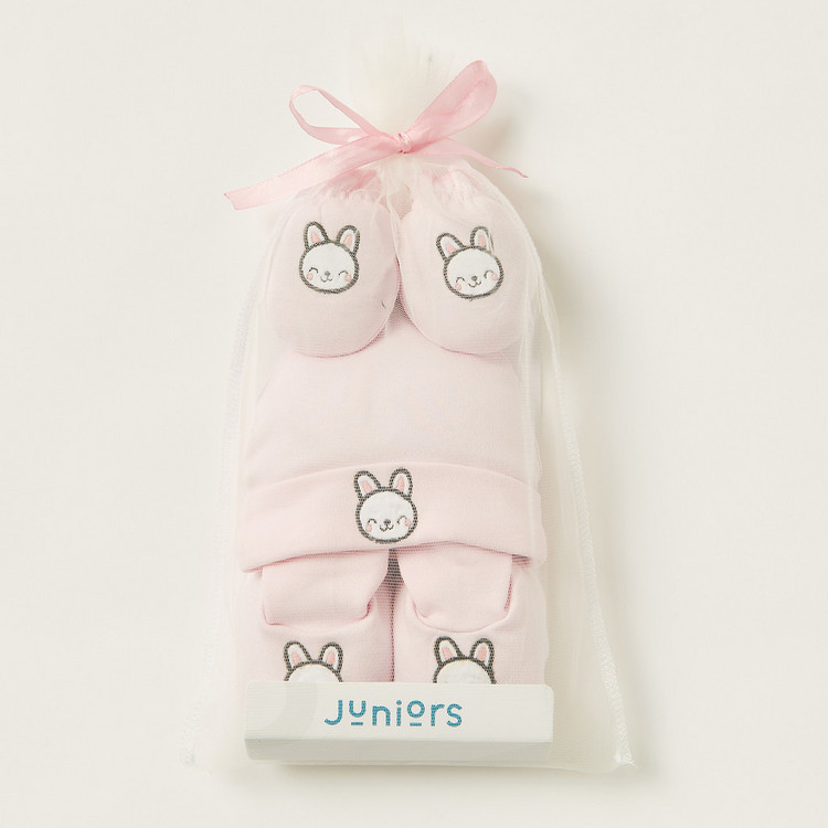 Juniors Embroidered Beanie Cap with Mittens and Booties