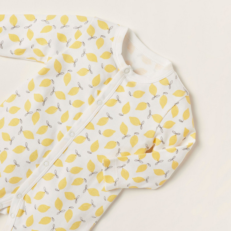 Juniors Lemon Print Long Sleeves Romper with Blanket and Bib