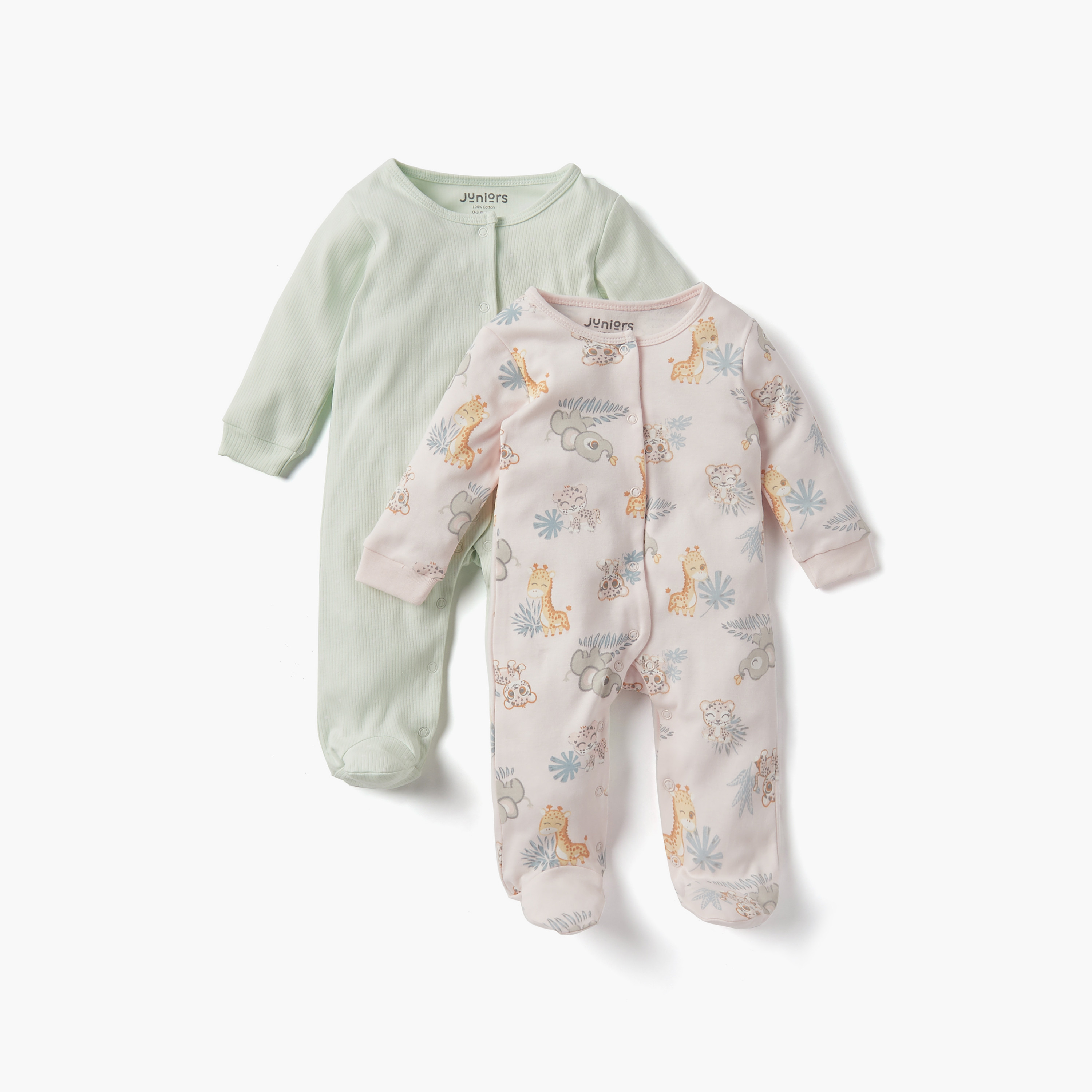 Juniors Assorted Closed Feet Sleepsuit with Buton Closure - Set of 2-baby-girls-clothing-nightwear-sleepsuits-image-1