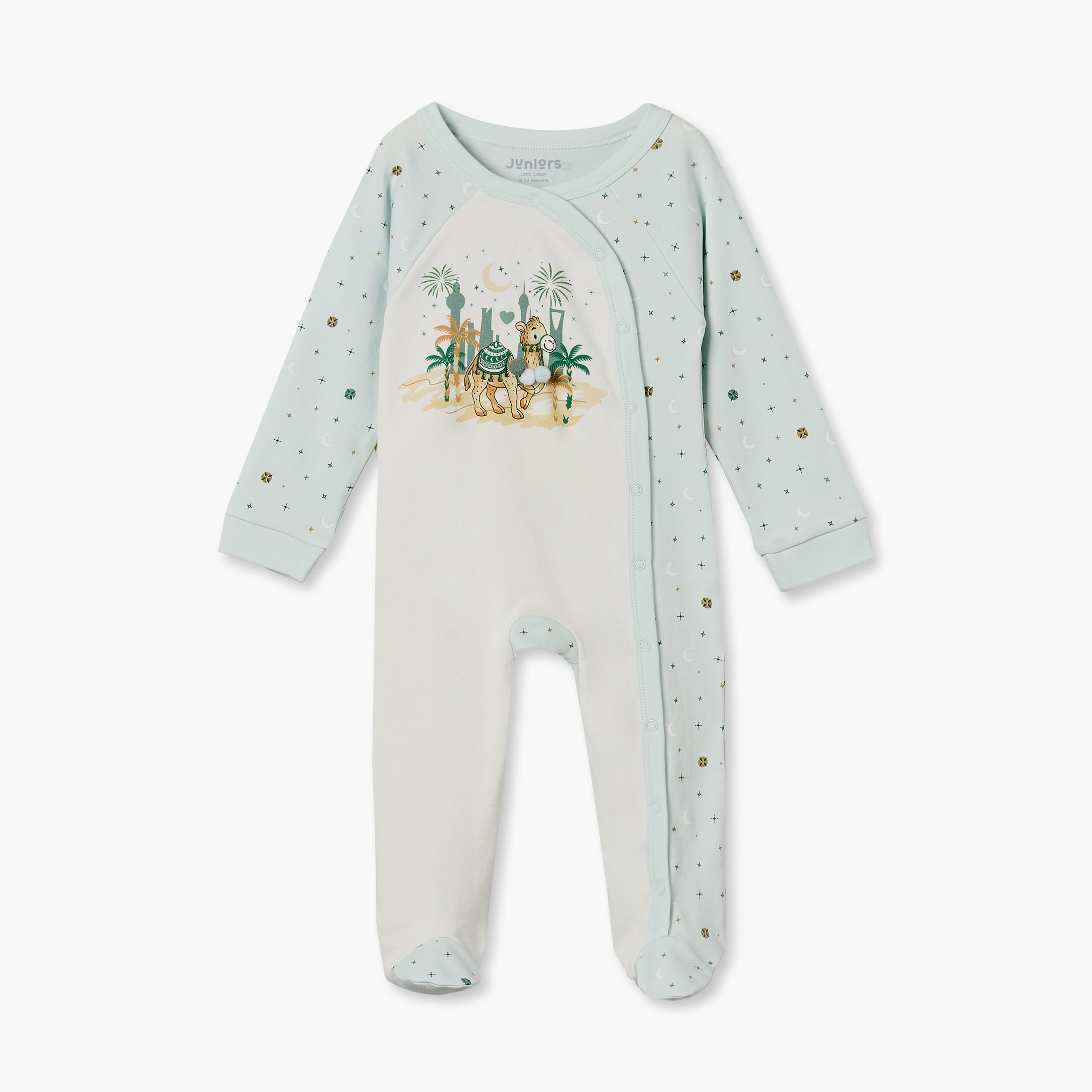 بدلة نوم قطن بياقة مستديرة وأكمام طويلة بطبعة اليوم الوطني السعودي من جونيورز-baby-girls-clothing-nightwear-sleepsuits-image-1
