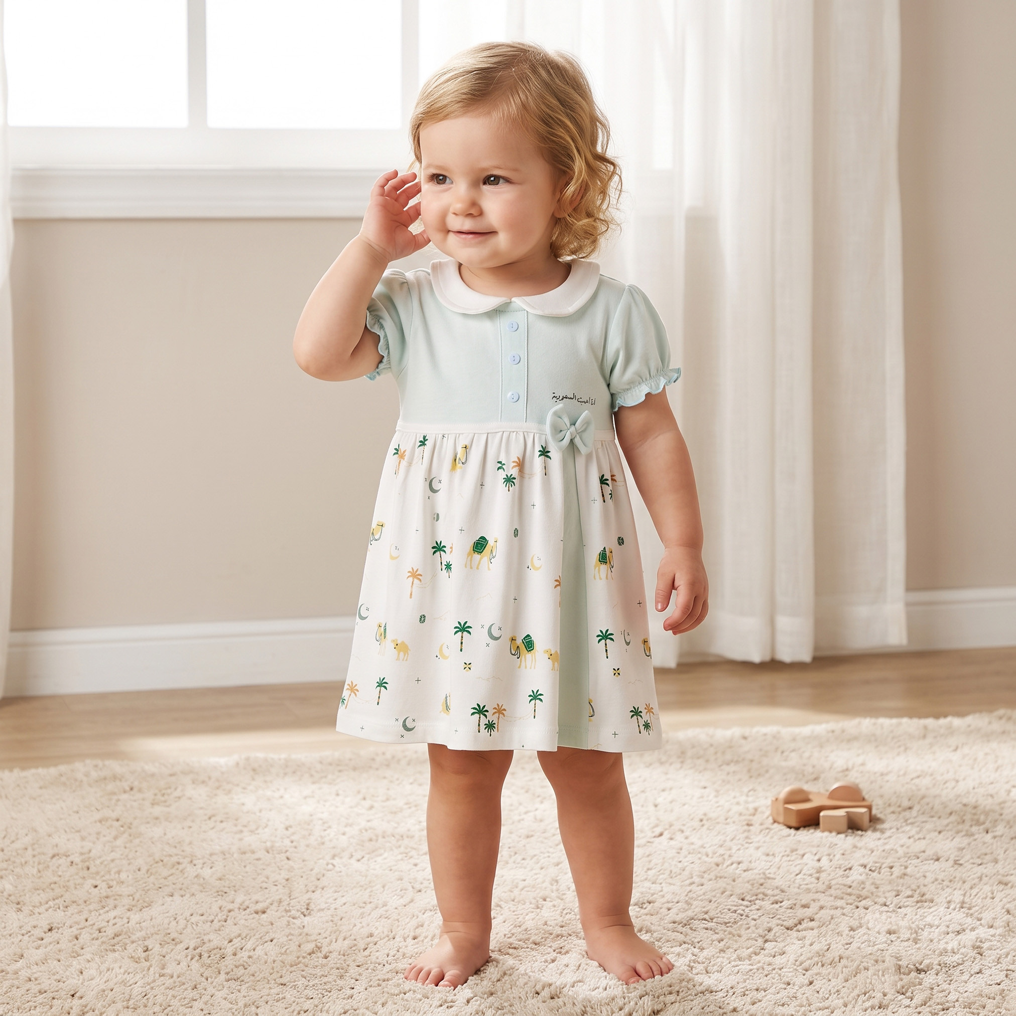 فستان بطول الركبة بياقة بيتر بان وأكمام قصيرة بطبعة صحراء من جونيورز-baby-girls-clothing-dressesandjumpsuits-image-1