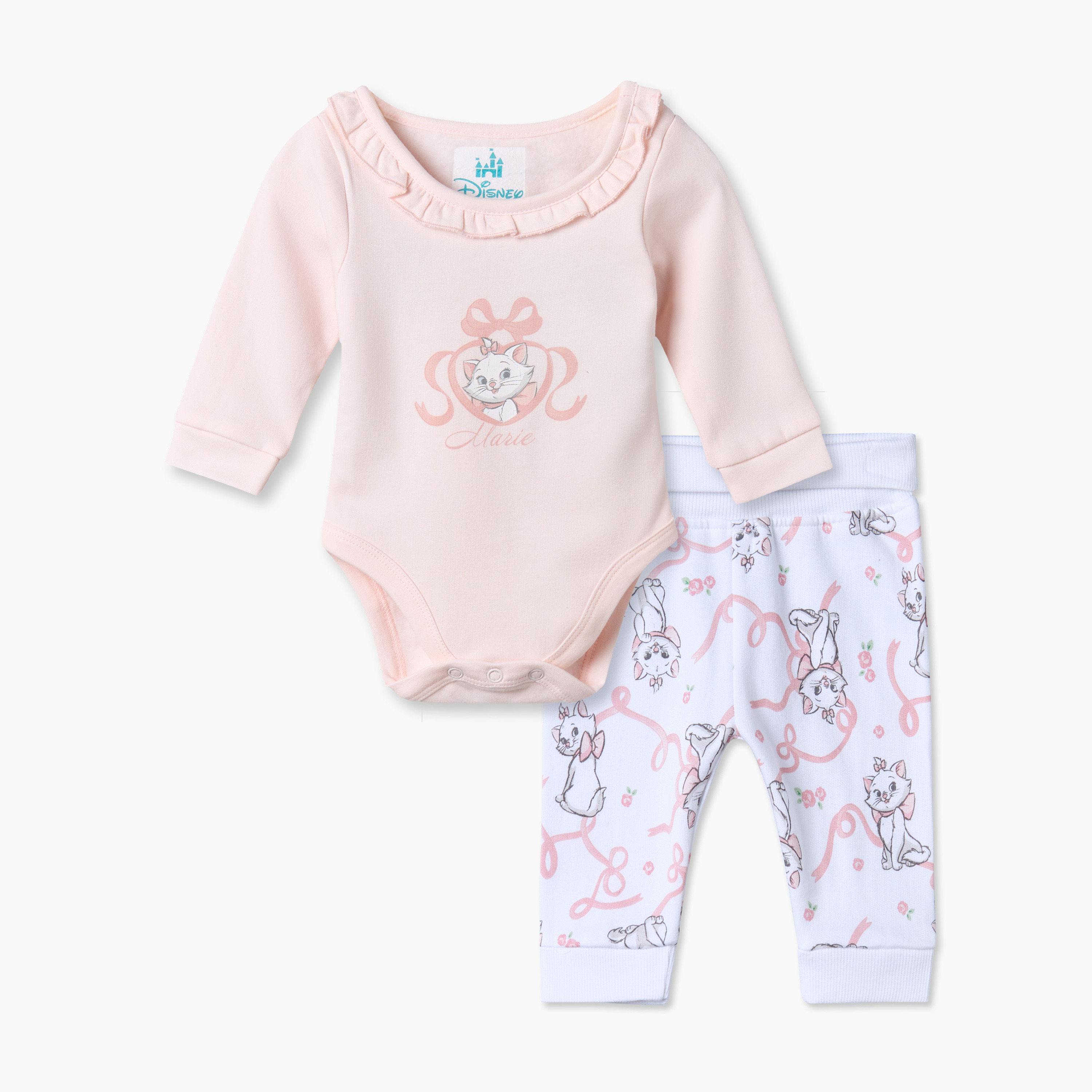 طقم بودي سوت وبنطلون ليقنز قطن بياقة ضيقة وأكمام طويلة بطبعات ماري من ديزني-baby-girls-clothing-winterwear-pyjamasets-image-1