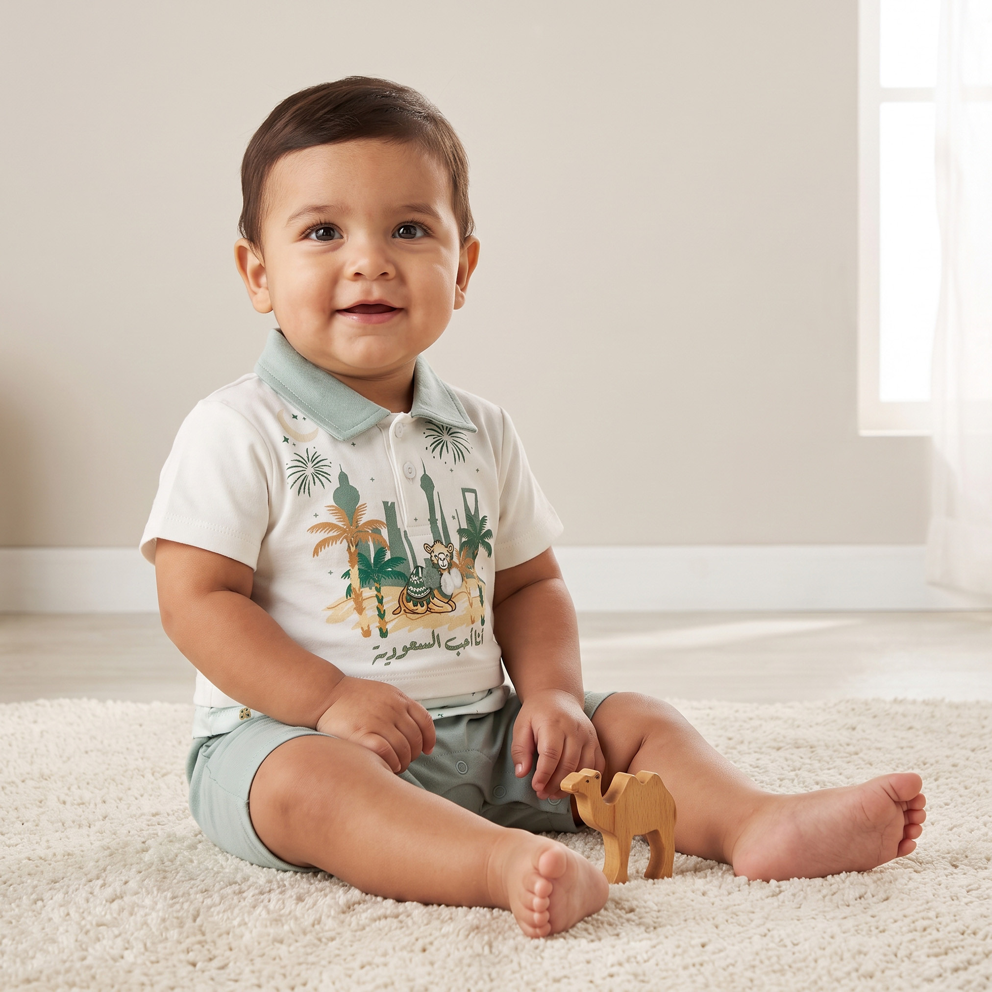 رومبر بياقة وأكمام قصيرة بطبعة صحراء من جونيورز-baby-girls-clothing-rompers-image-1