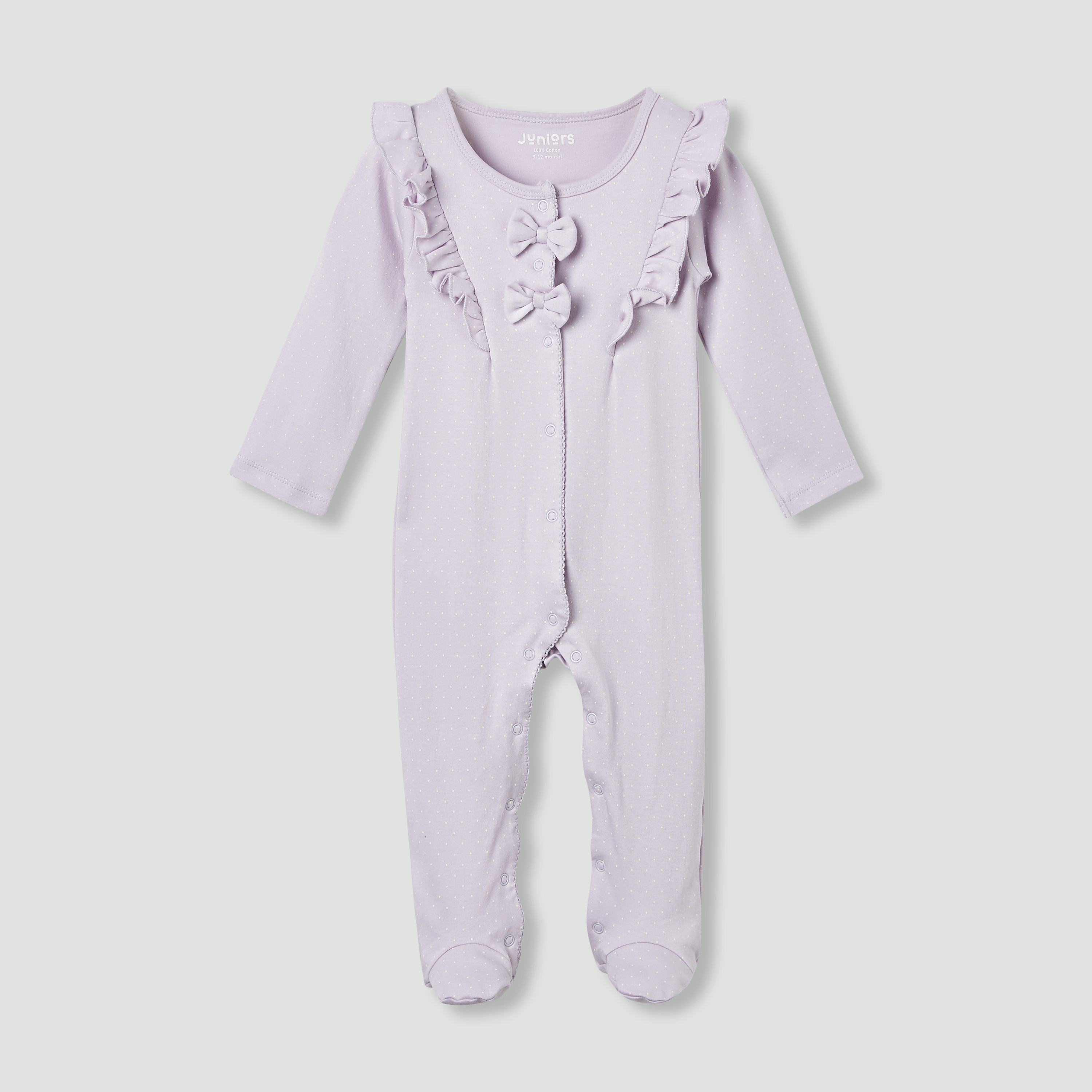 Juniors Polka Dot Print Sleepsuit with Ruffle and Long Sleeves-baby-girls-clothing-nightwear-sleepsuits-image-2