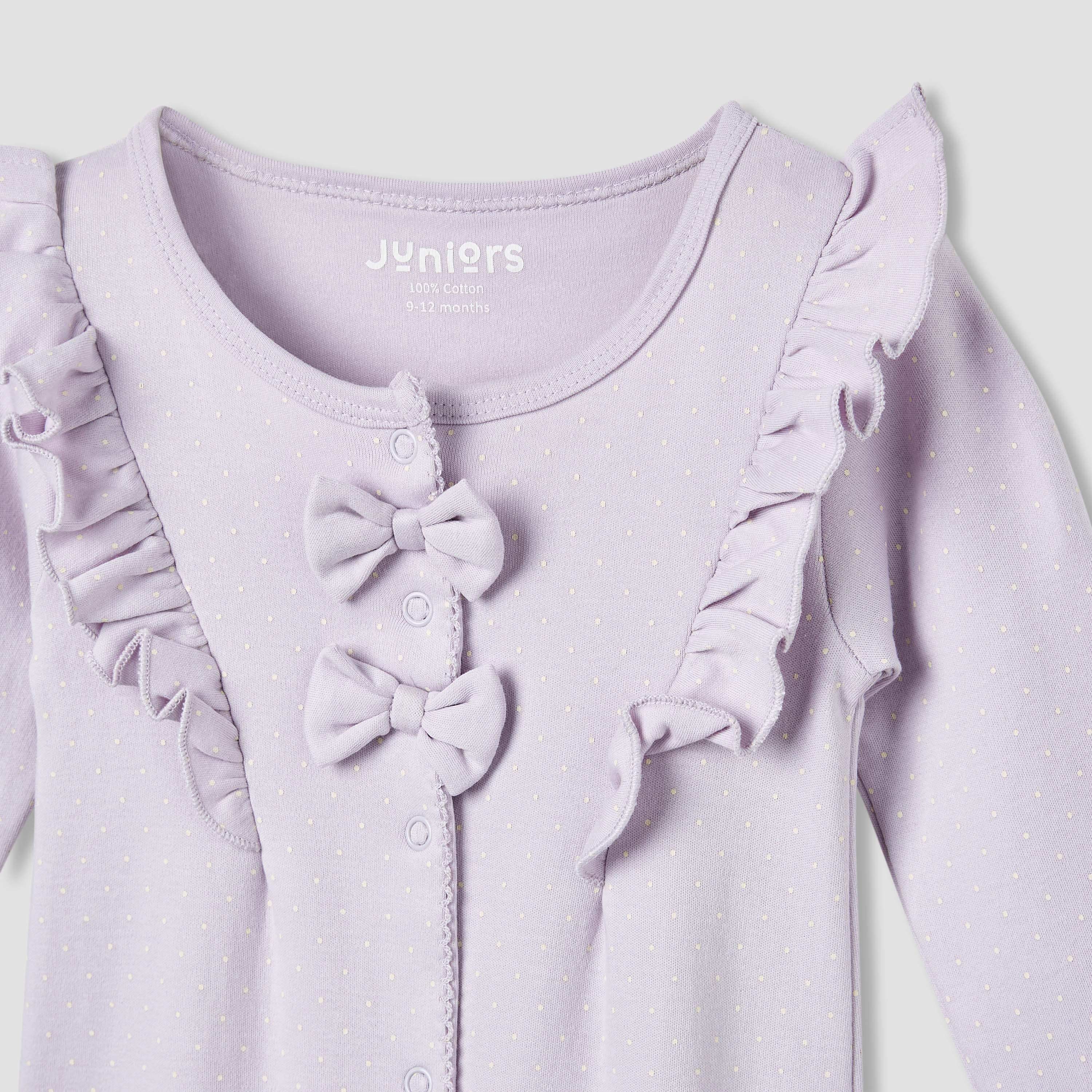 Juniors Polka Dot Print Sleepsuit with Ruffle and Long Sleeves-baby-girls-clothing-nightwear-sleepsuits-image-4