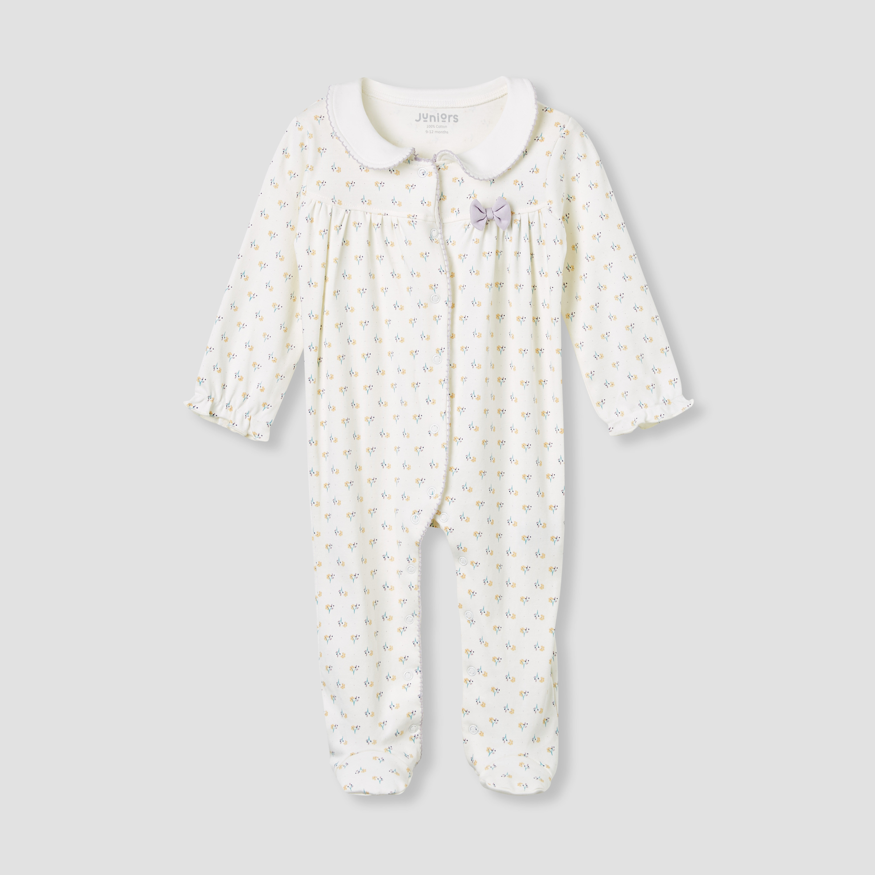 Juniors Floral Print Collared Sleepsuit with Long Sleeves-baby-girls-clothing-nightwear-sleepsuits-image-2