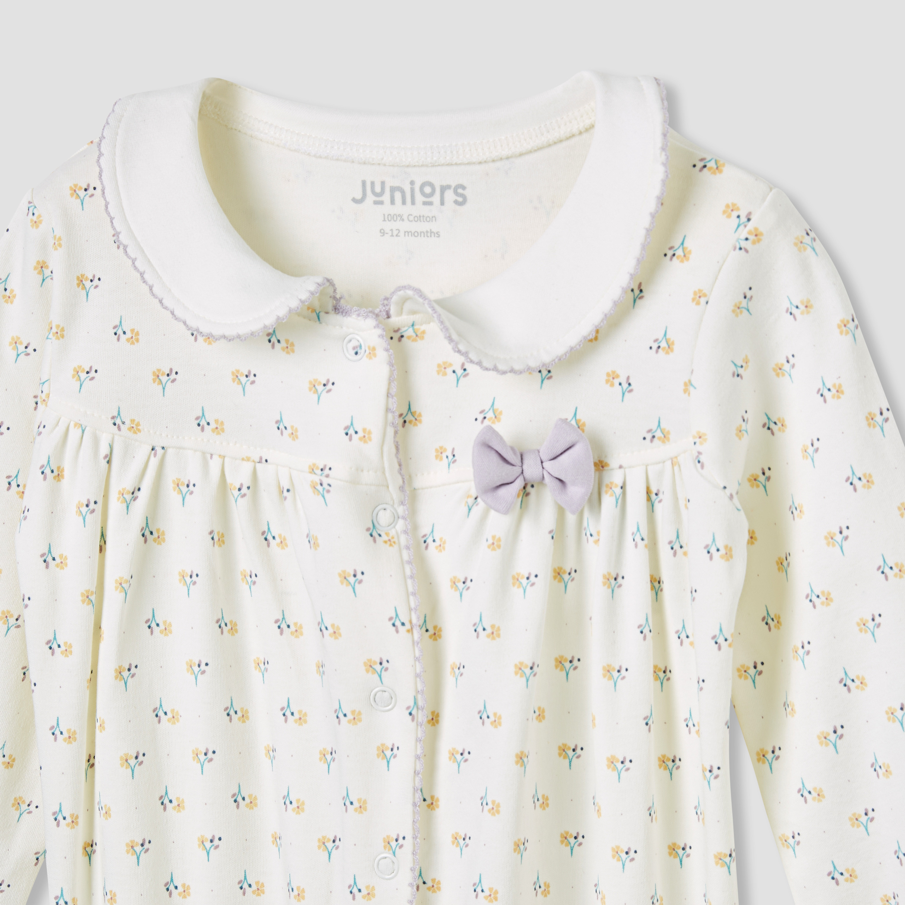 Juniors Floral Print Collared Sleepsuit with Long Sleeves-baby-girls-clothing-nightwear-sleepsuits-image-4