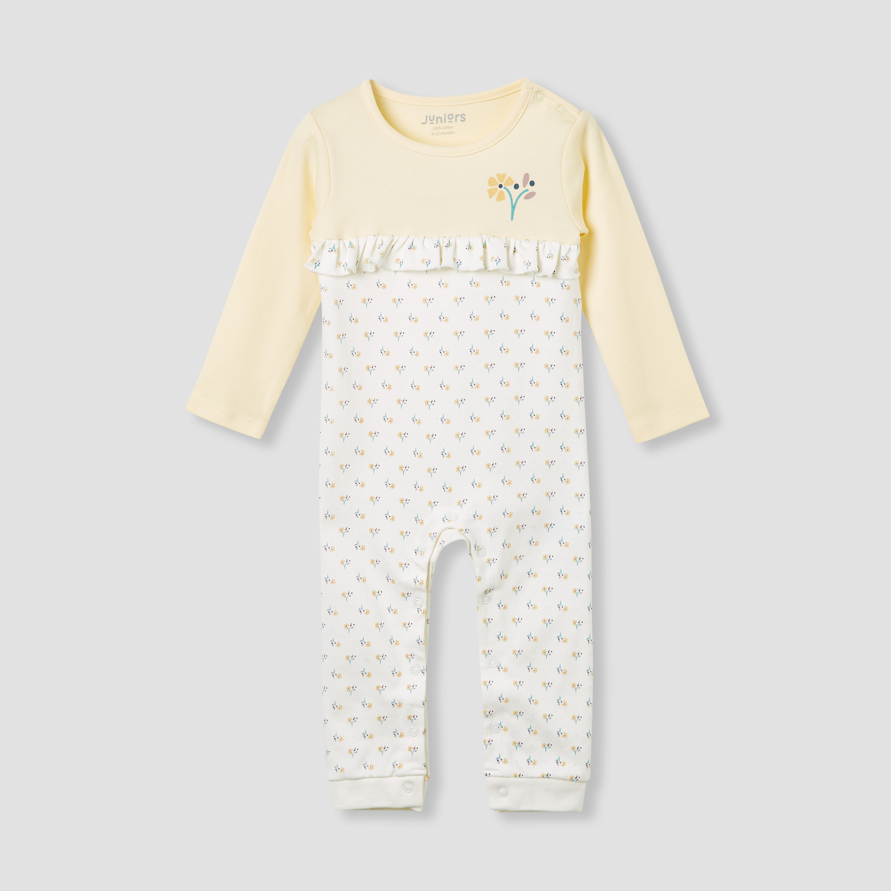 Juniors Floral Print Ruffled Sleepsuit with Long Sleeves-baby-girls-clothing-nightwear-sleepsuits-image-2