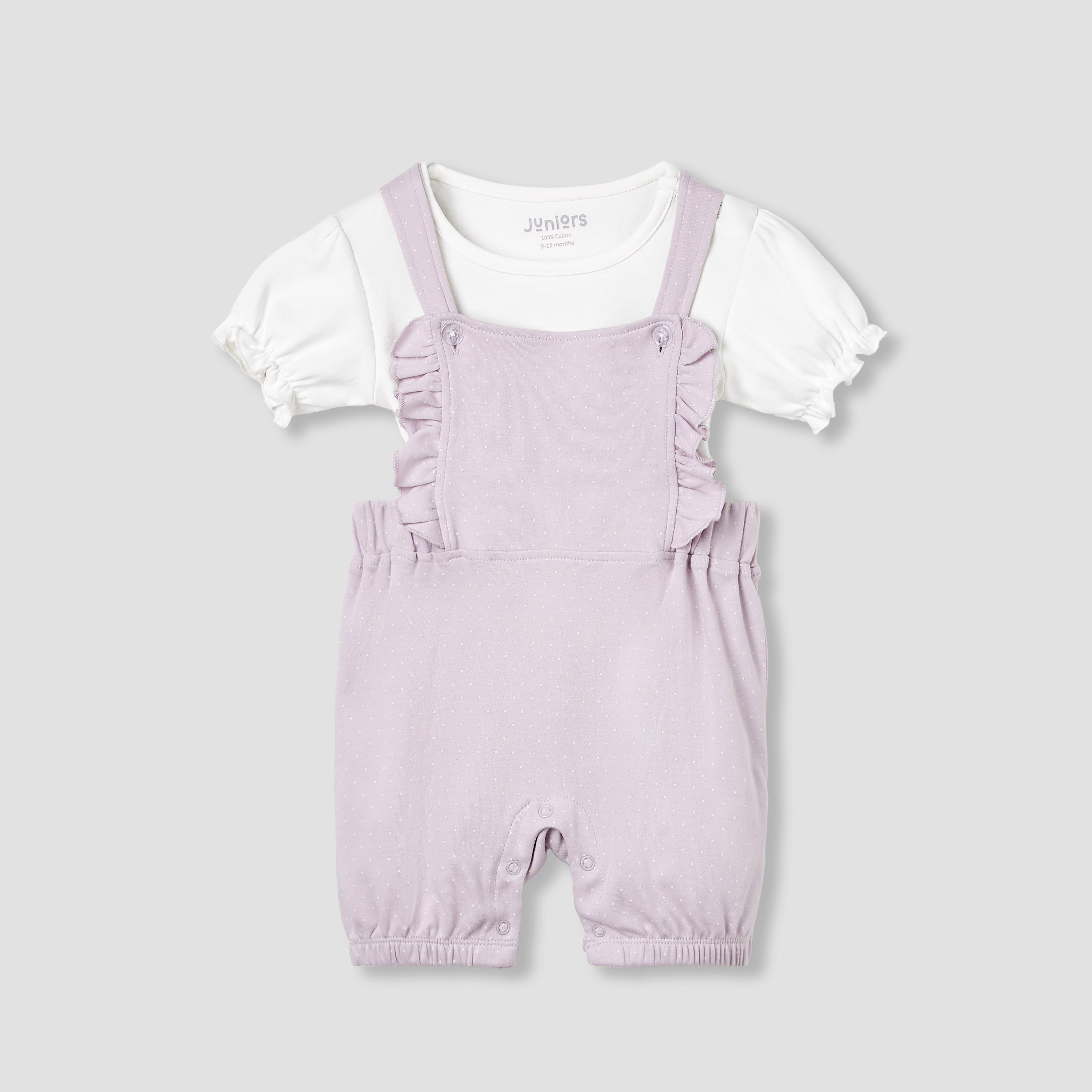 Juniors Ruffle Trim Dungaree and T-shirt Set-baby-girls-clothing-rompers-image-1