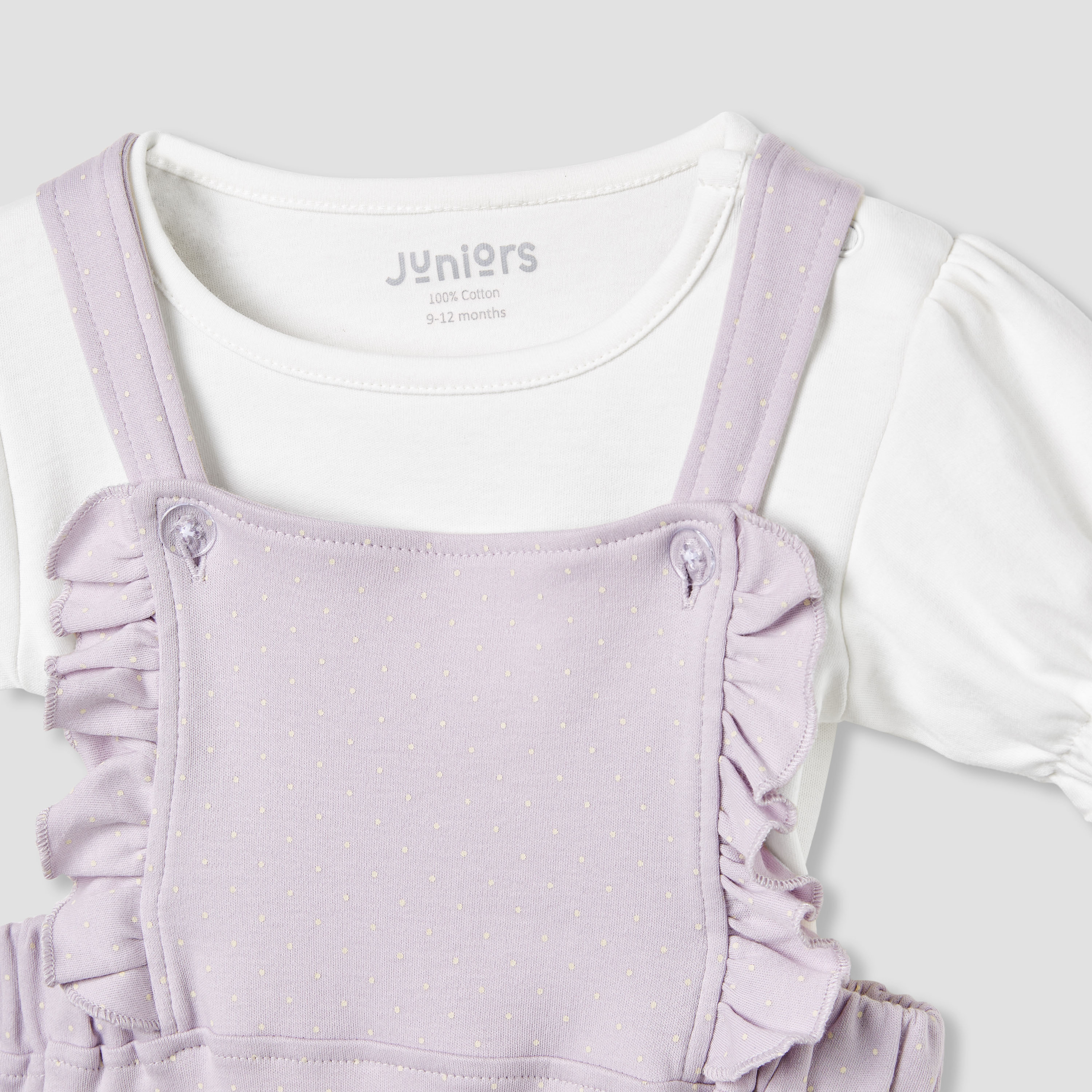 Juniors Ruffle Trim Dungaree and T-shirt Set-baby-girls-clothing-rompers-image-4