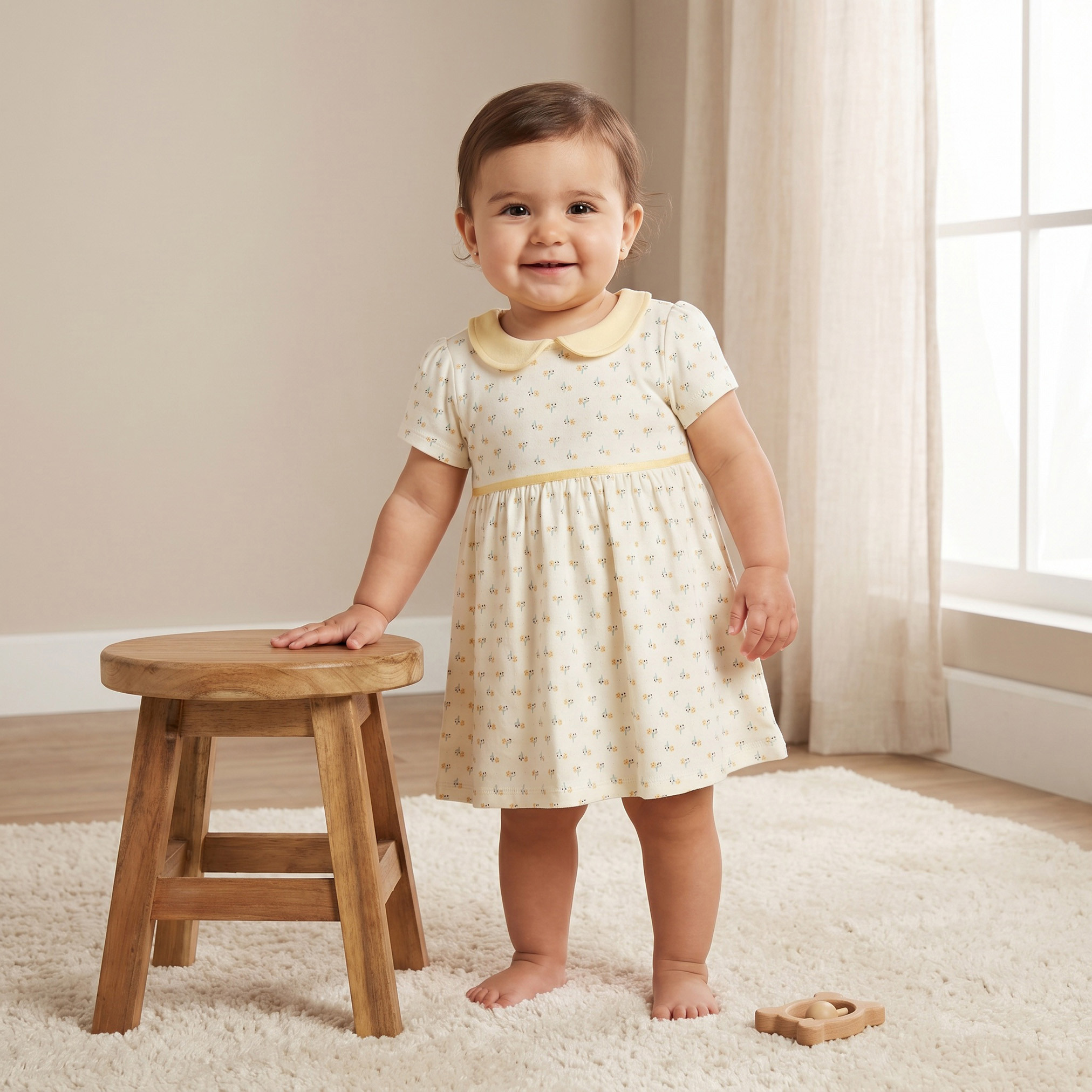 Juniors Floral Print Collared Dress with Short Sleeves-baby-girls-clothing-dressesandjumpsuits-image-1