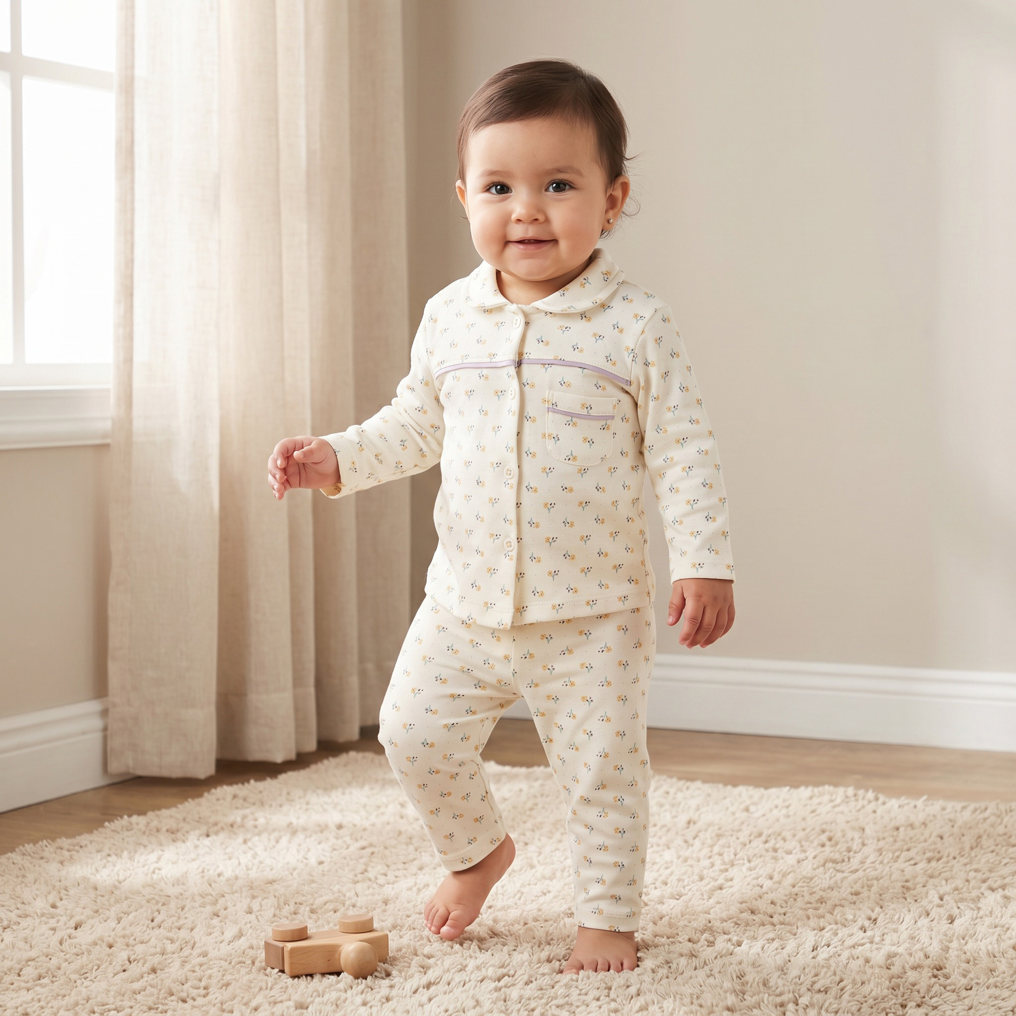 Juniors Floral Print Shirt and Pyjama Set-baby-girls-clothing-nightwear-pyjamasets-image-1