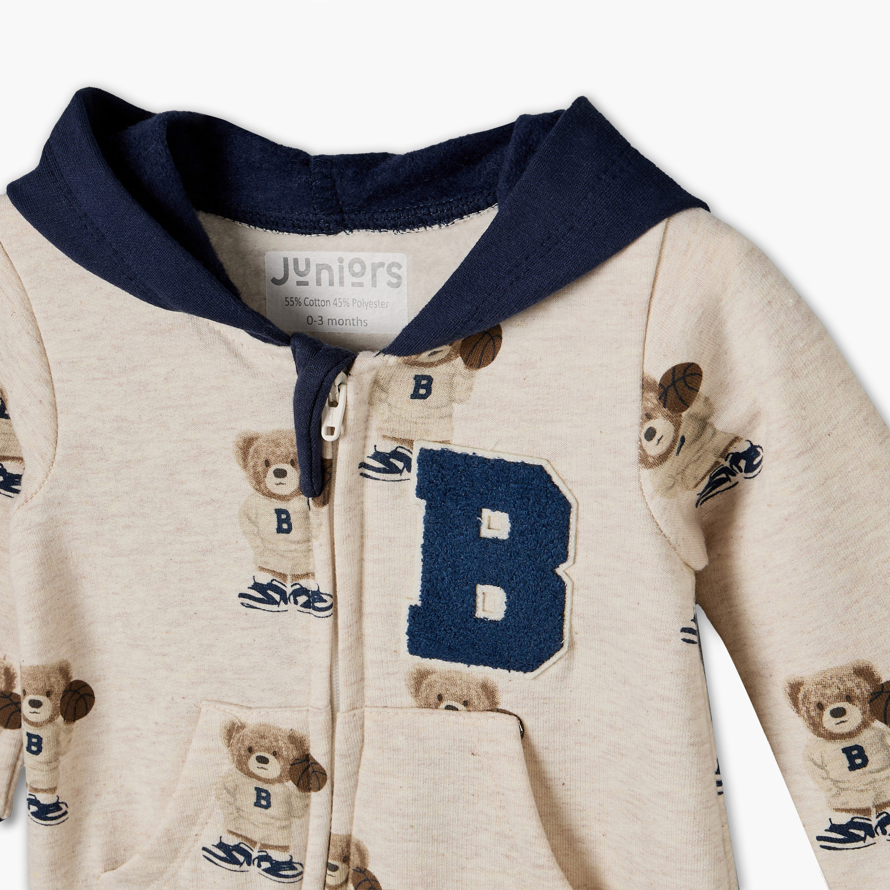 Juniors Cotton Hooded Long Sleeves Sleepsuit with Zip Closure-baby-boys-clothing-nightwear-sleepsuits-image-3