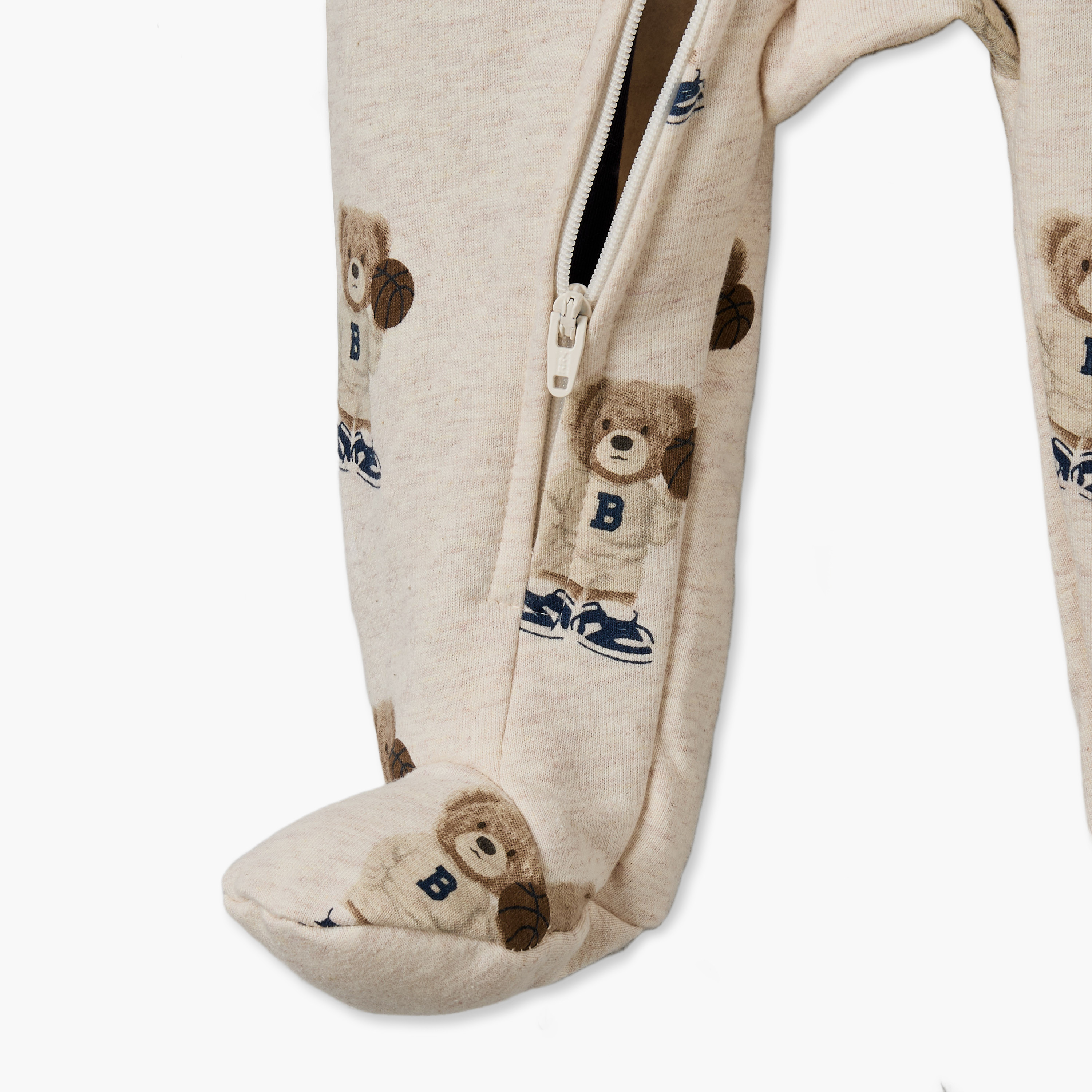 Juniors Cotton Hooded Long Sleeves Sleepsuit with Zip Closure-baby-boys-clothing-nightwear-sleepsuits-image-4