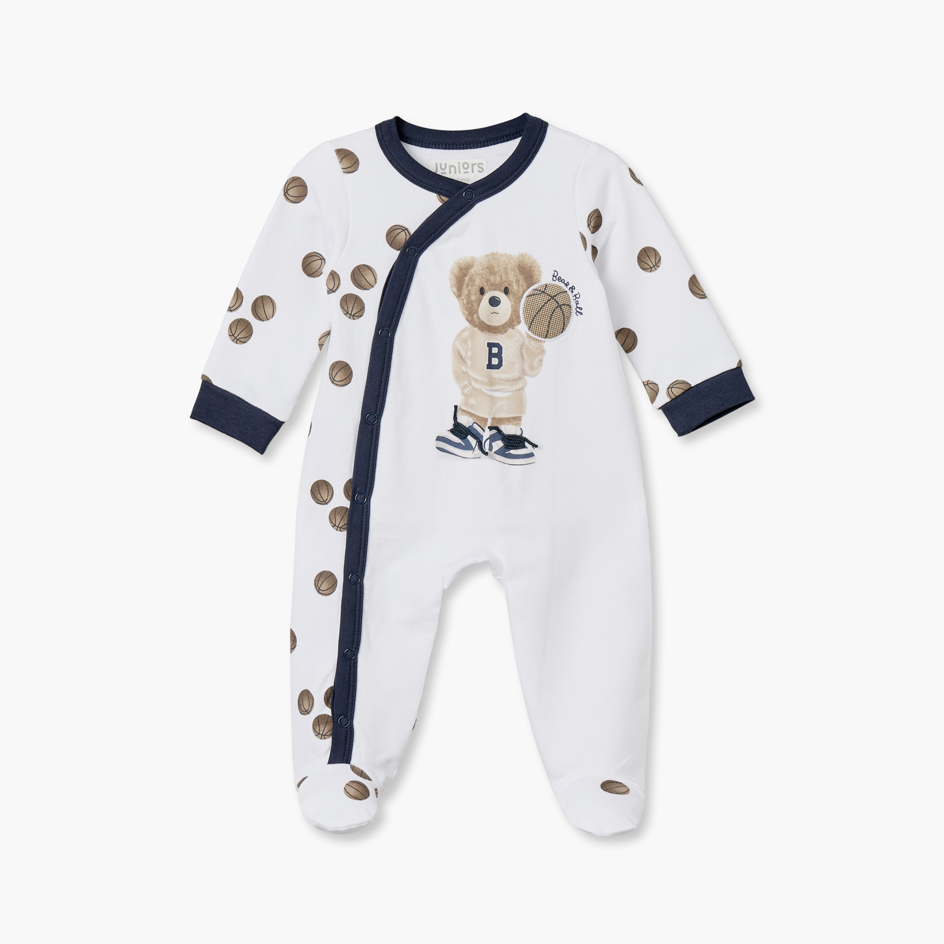 بدلة نوم قطنية بياقة ضيقة وأكمام طويلة وأزرار إغلاق كبس من جونيورز-baby-boys-clothing-nightwear-sleepsuits-image-1