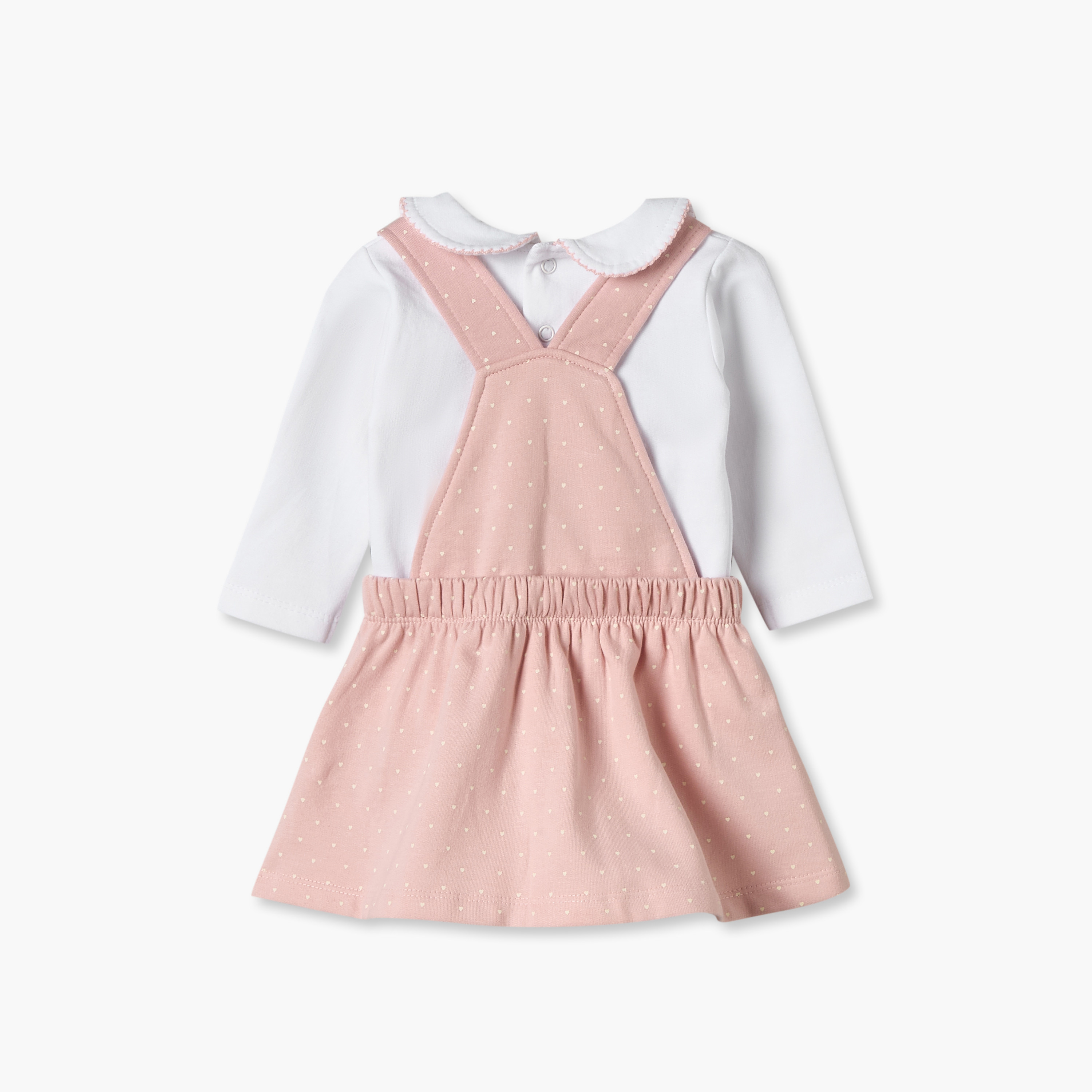 Juniors Peter Pan Collar Long Sleeves Knee Length Pinafore Dress with T-shirt-baby-girls-clothing-winterwear-dresses-image-2