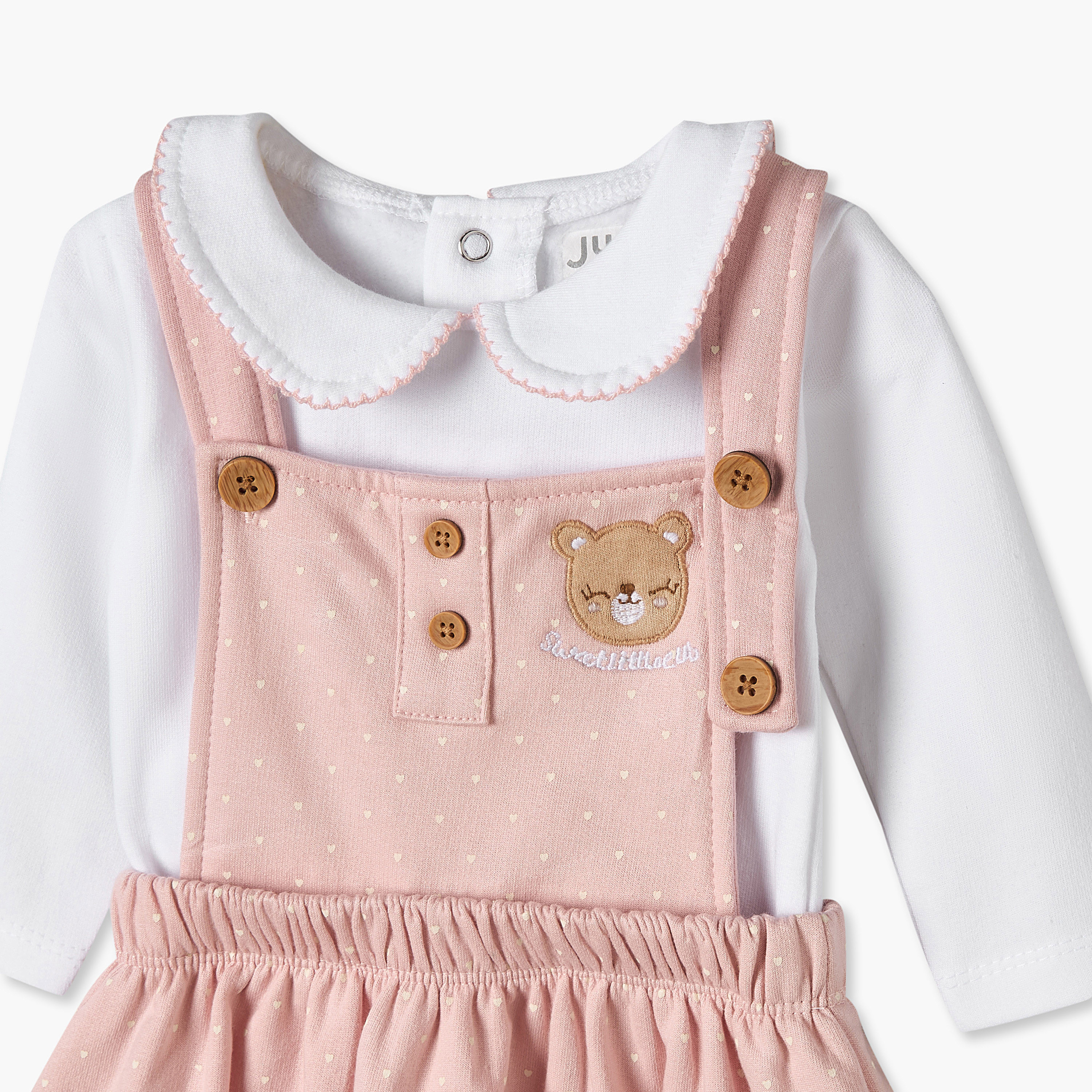 Juniors Peter Pan Collar Long Sleeves Knee Length Pinafore Dress with T-shirt-baby-girls-clothing-winterwear-dresses-image-5