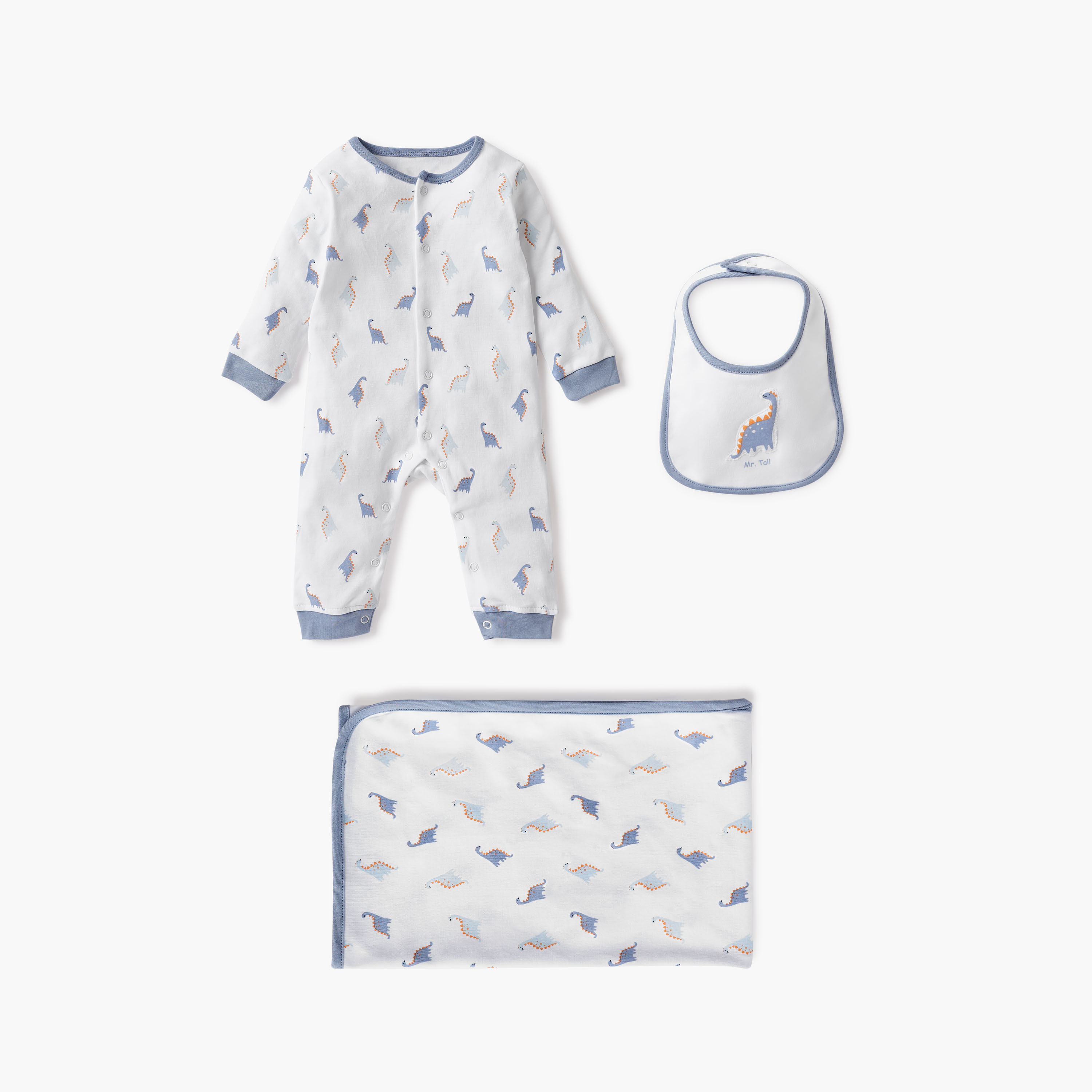 Juniors Dinosaur Print Sleepsuit with Bib and Receiving Blanket-baby-girls-clothing-setsandcoords-image-1