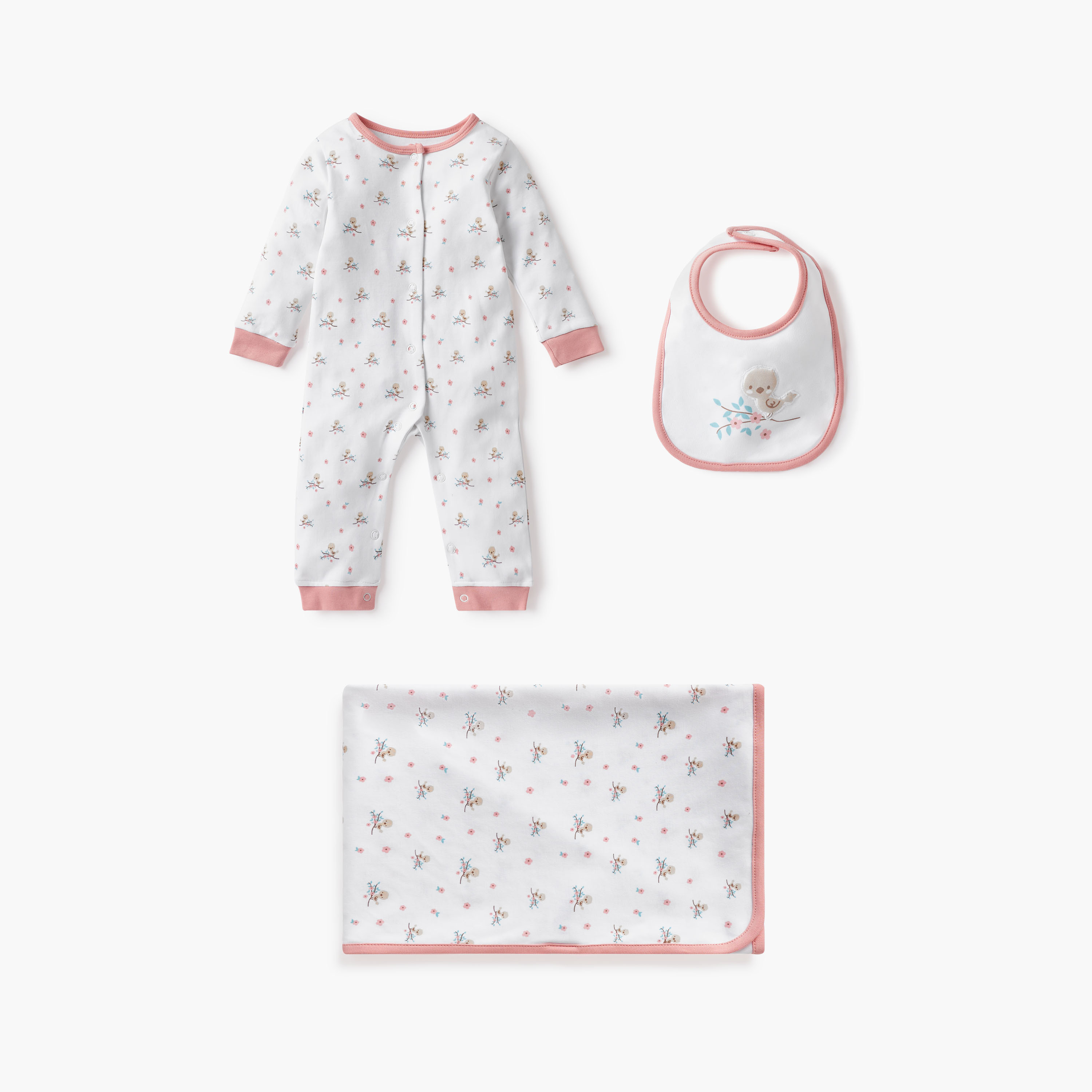 Juniors Printed Sleepsuit with Bib and Receiving Blanket-baby-girls-clothing-setsandcoords-image-1