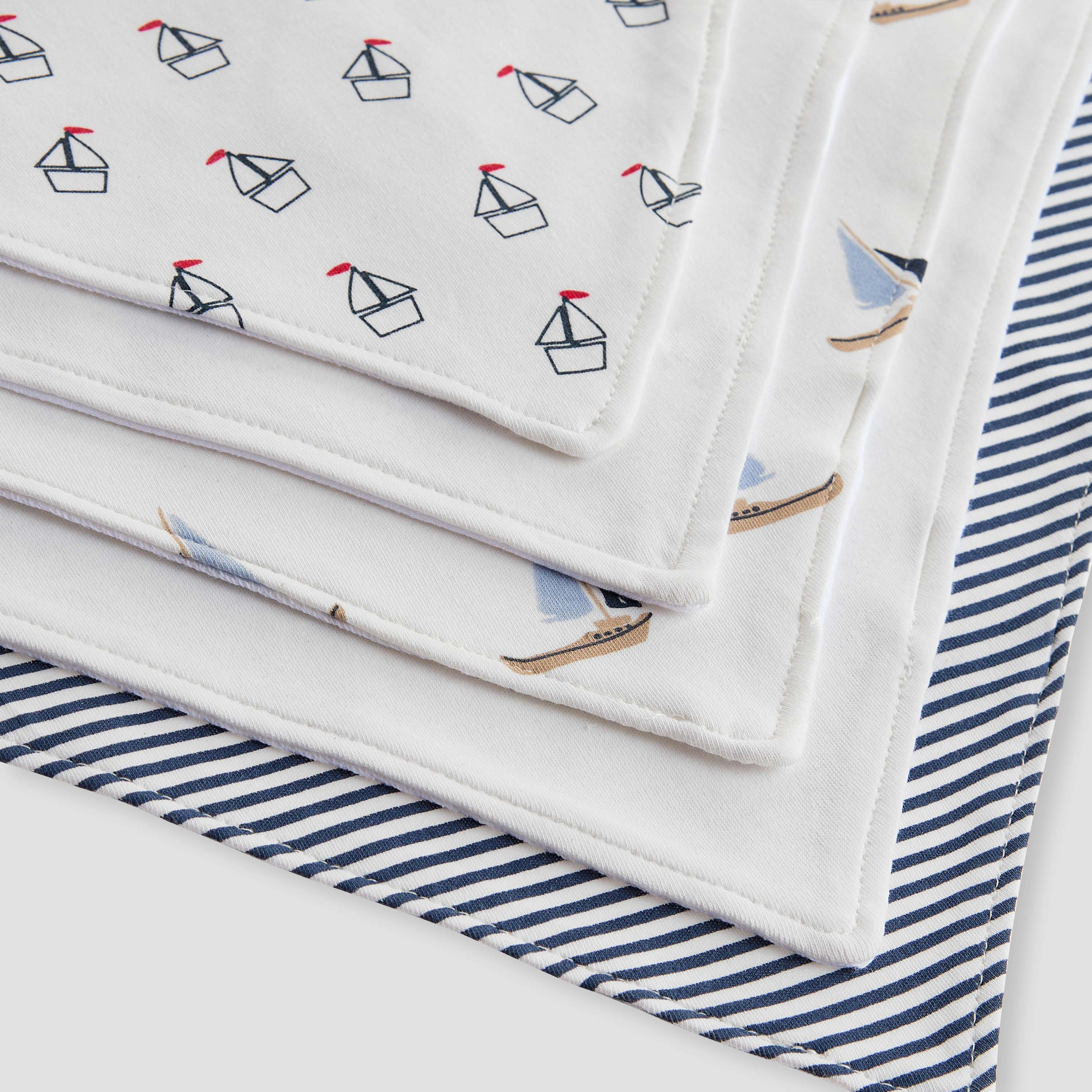 Juniors Sailboat Print Bib with Button Closure - Set of 5-baby-feeding-bibs-image-8