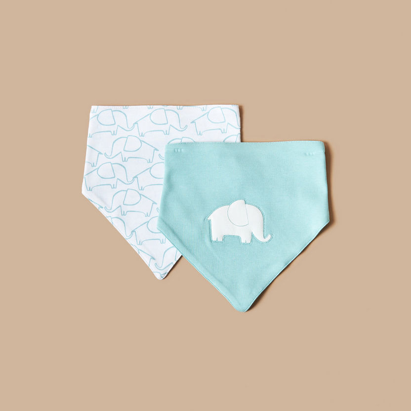 Juniors Elephant Print Cotton Bib with Button Closure - Set of 2-Bibs and Burp Cloths-image-0