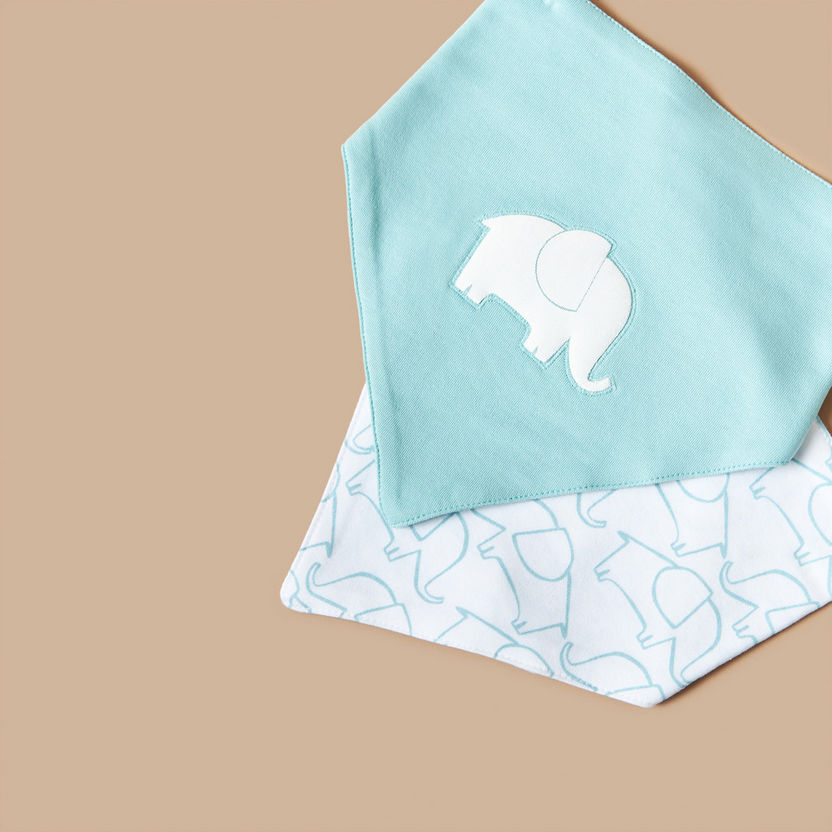 Juniors Elephant Print Cotton Bib with Button Closure - Set of 2-Bibs and Burp Cloths-image-3