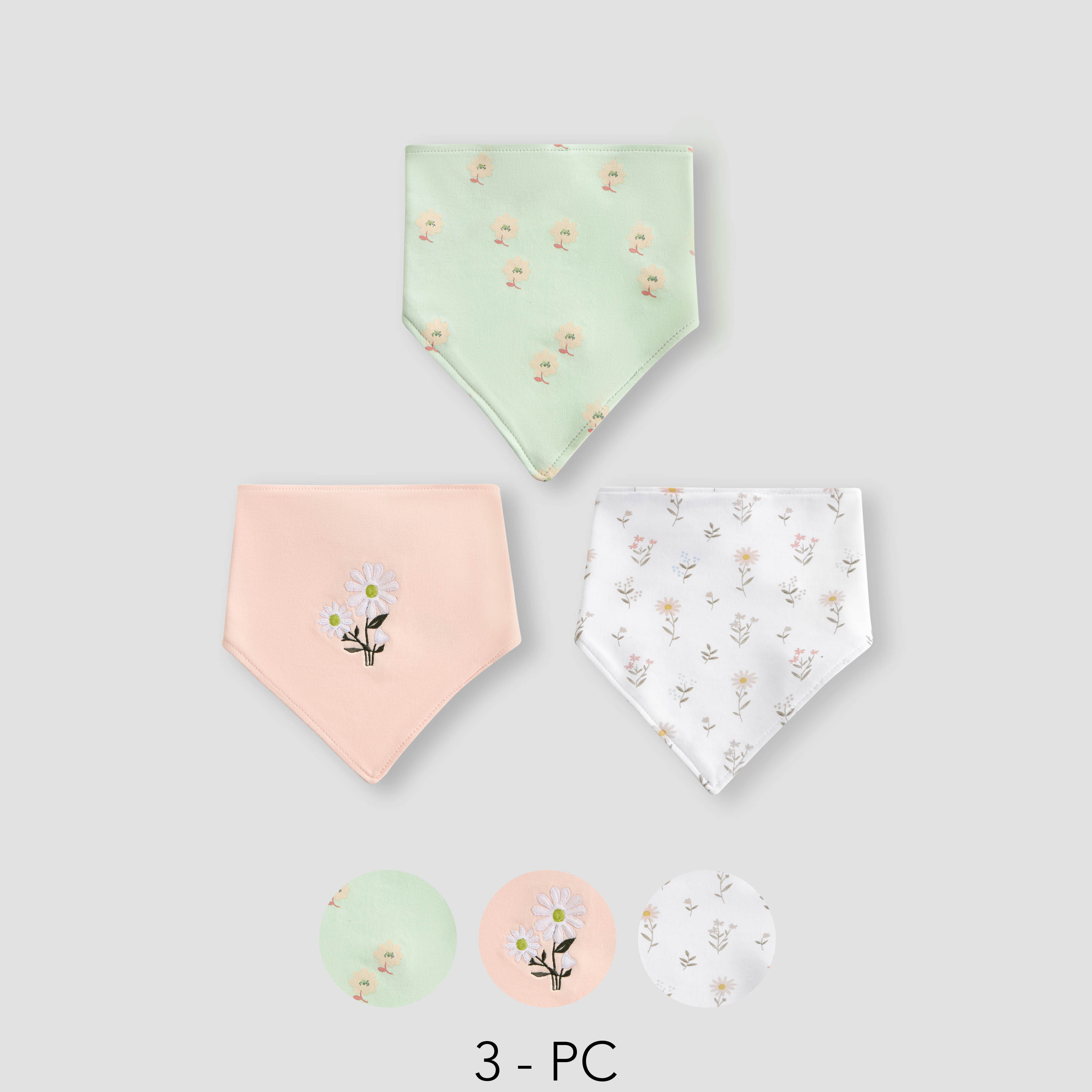 مرايل بزر إغلاق كبّاس وطبعات زهرية من جونيورز- طقم من 3 قطع-baby-feeding-bibs-image-1