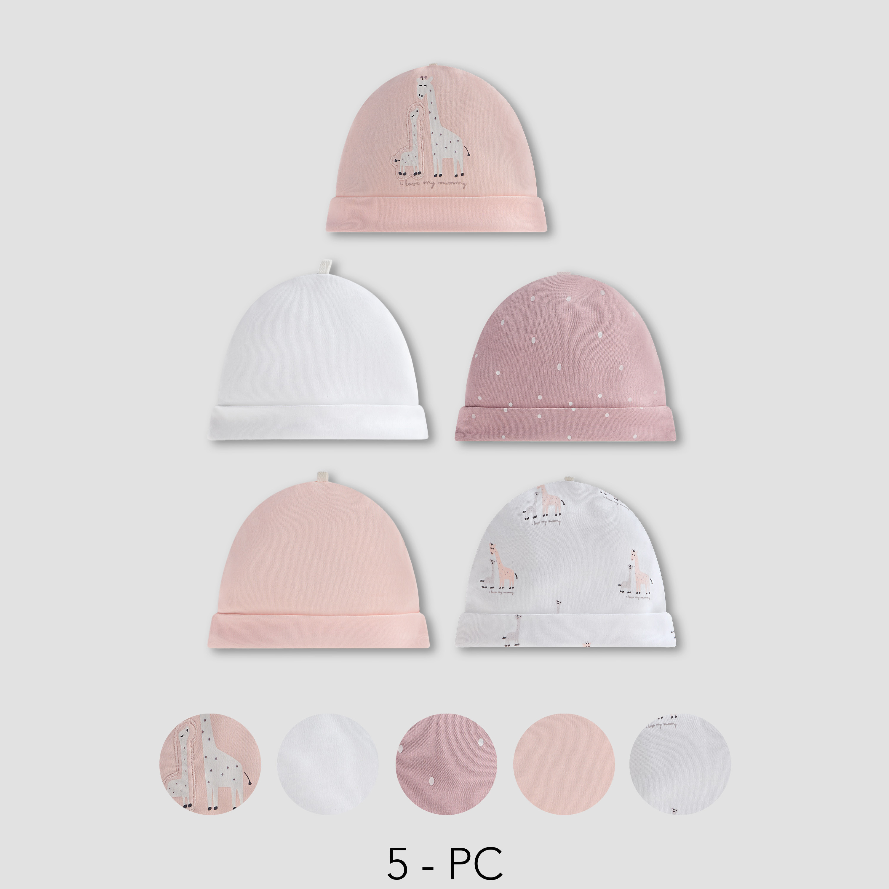 Juniors Printed Beanie Cap - Set of 5-baby-girls-accessories-caps-image-1