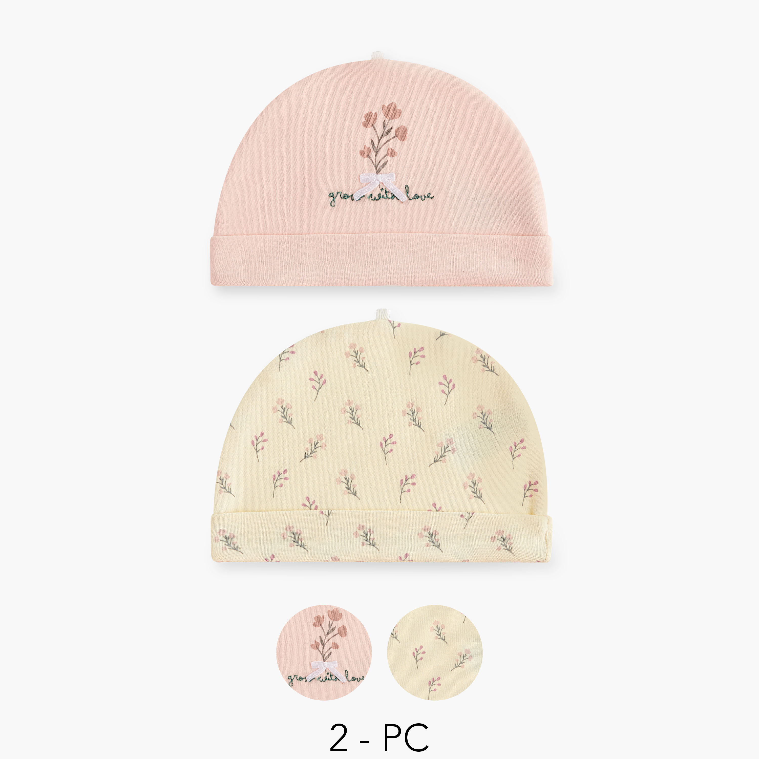 Juniors Floral Print Beanie Cap - Set of 2-baby-girls-accessories-caps-image-1