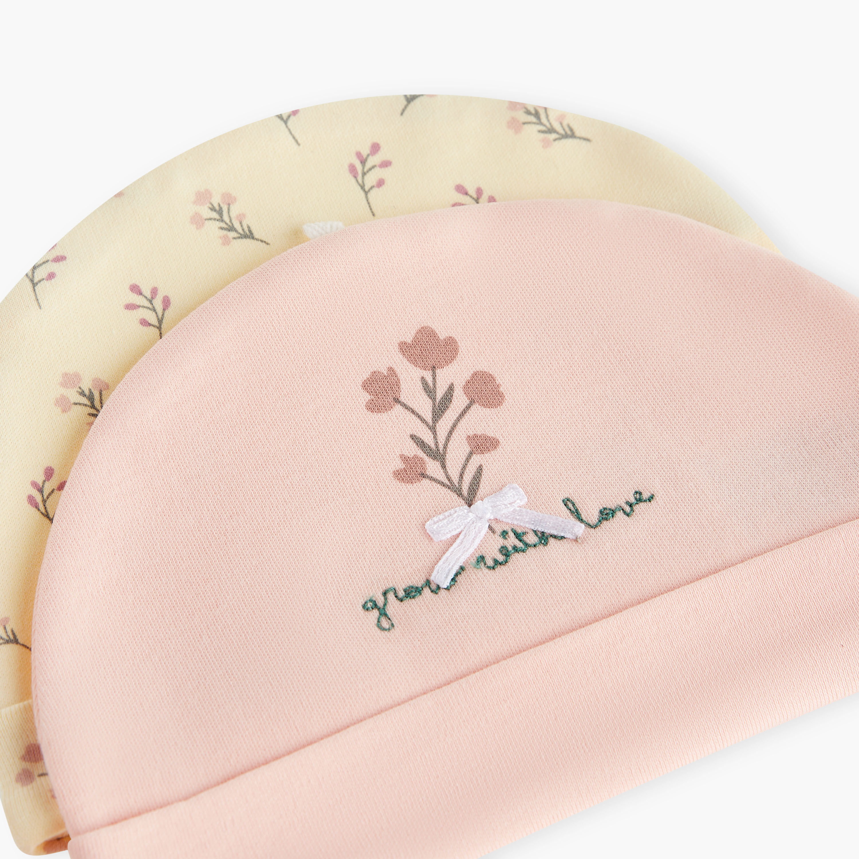 Juniors Floral Print Beanie Cap - Set of 2-baby-girls-accessories-caps-image-6