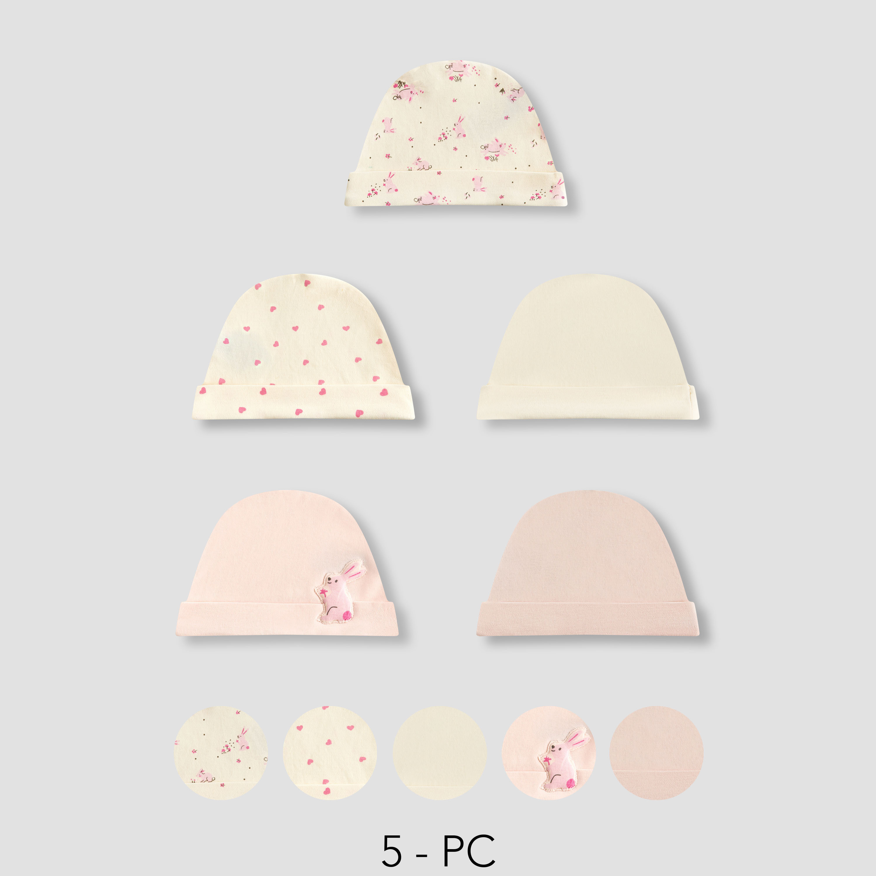 Juniors Girls Cap with Print - Cotton - Set of 5-baby-girls-accessories-caps-image-1