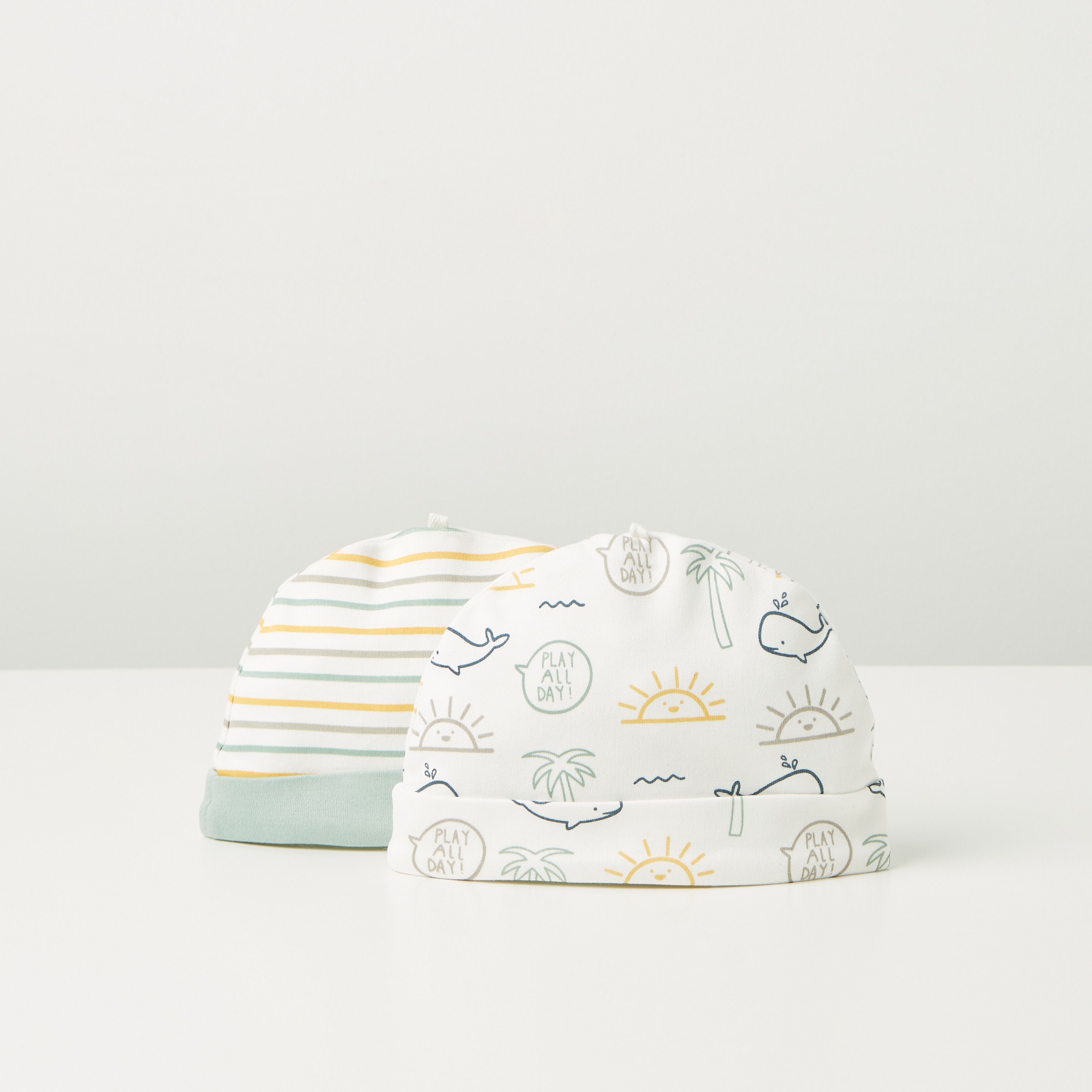 Juniors Graphic Print Beanie Cap - Set of 2-baby-boys-accessories-caps-image-1