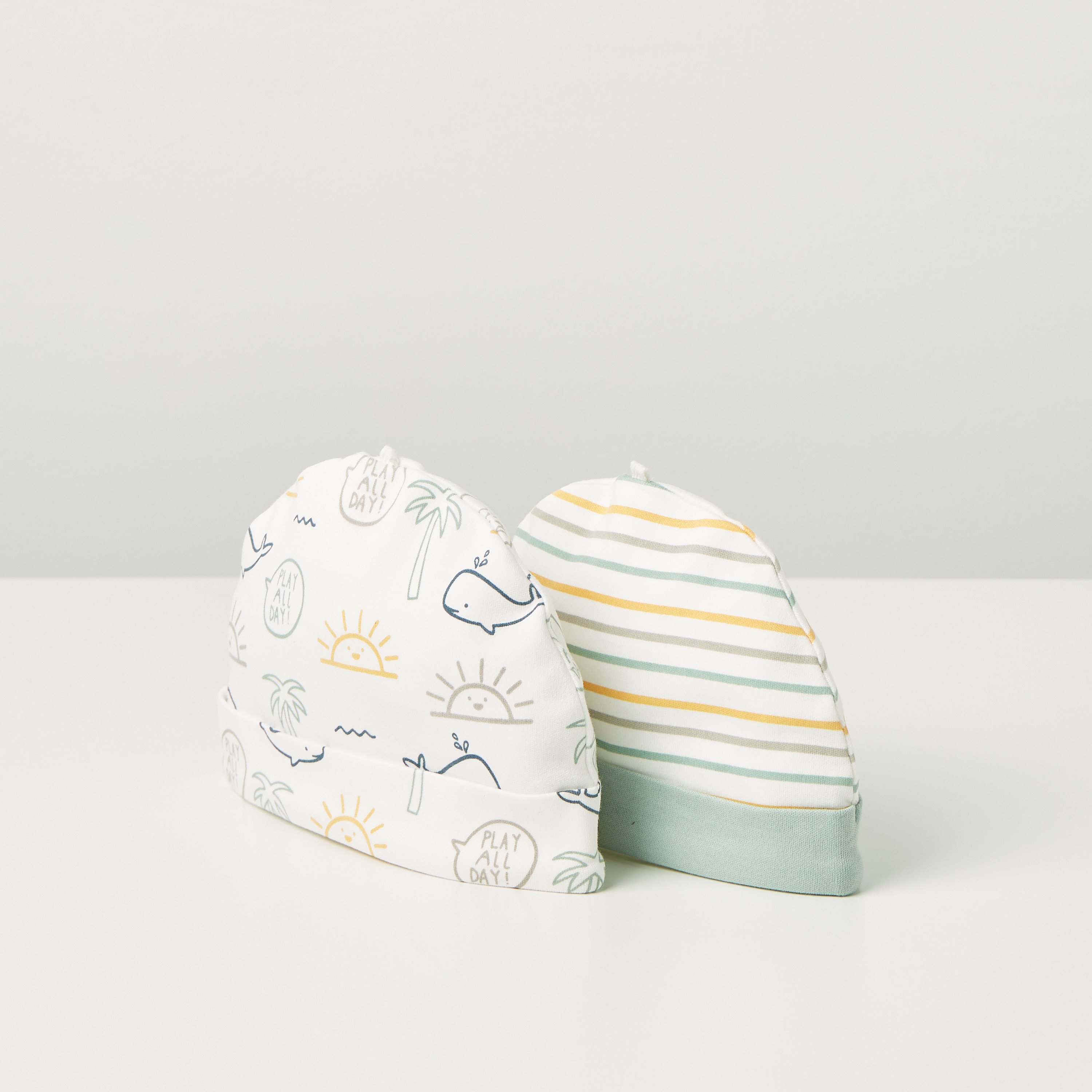 Juniors Graphic Print Beanie Cap - Set of 2-baby-boys-accessories-caps-image-2
